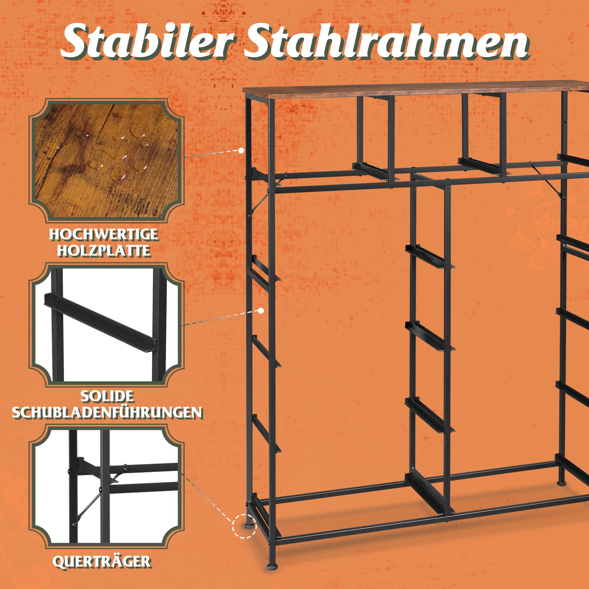 WLIVE Kommode mit 11 Schubladen aus Stoff, Kommodenschrank für Schlafzimmer, Kommode Wohnzimmer, mit Stabiler Stahlrahmen, Bohemien