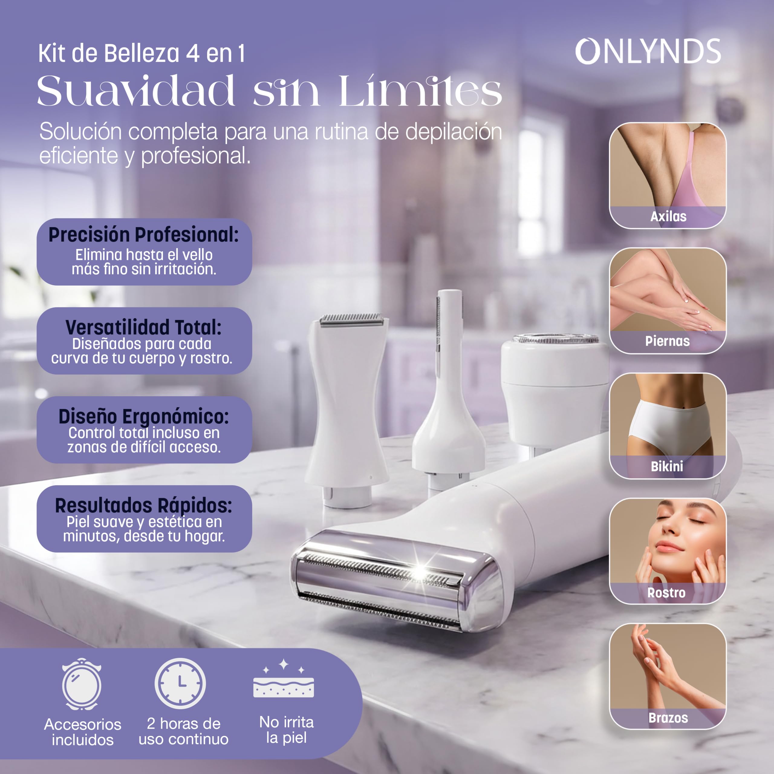 SUPER Afeitadora Eléctrica Mujer 4 en 1 Facial y Corporal | Depiladora Íntima Mujer IPX5 Uso Seco y Mojado | Rasuradora Mujer Zona Íntima BIKINI | 4 CABEZALES | Espejo y Bolsa Impermeable INCLUIDOS.