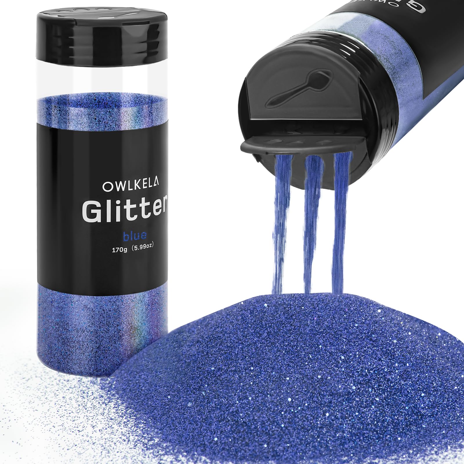 OWLKELA 170g/5.99oz Fine Glitter, Blue Glitter Powder for Sesin, Art & Craft, Nail, Hair, Face, Body, Slime, Festival Cosmetic Powder for Painting, Candle/Soap Making, Waxing