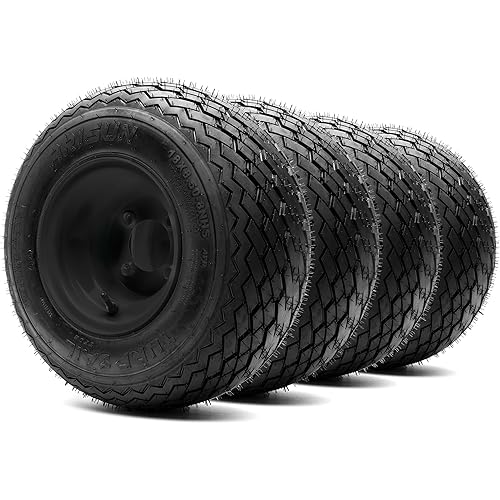 8" Steel Golf Cart Wheels Matte Black and Arisun Turf Sail (18/8.5-8) Golf Cart Tires - Set of Four