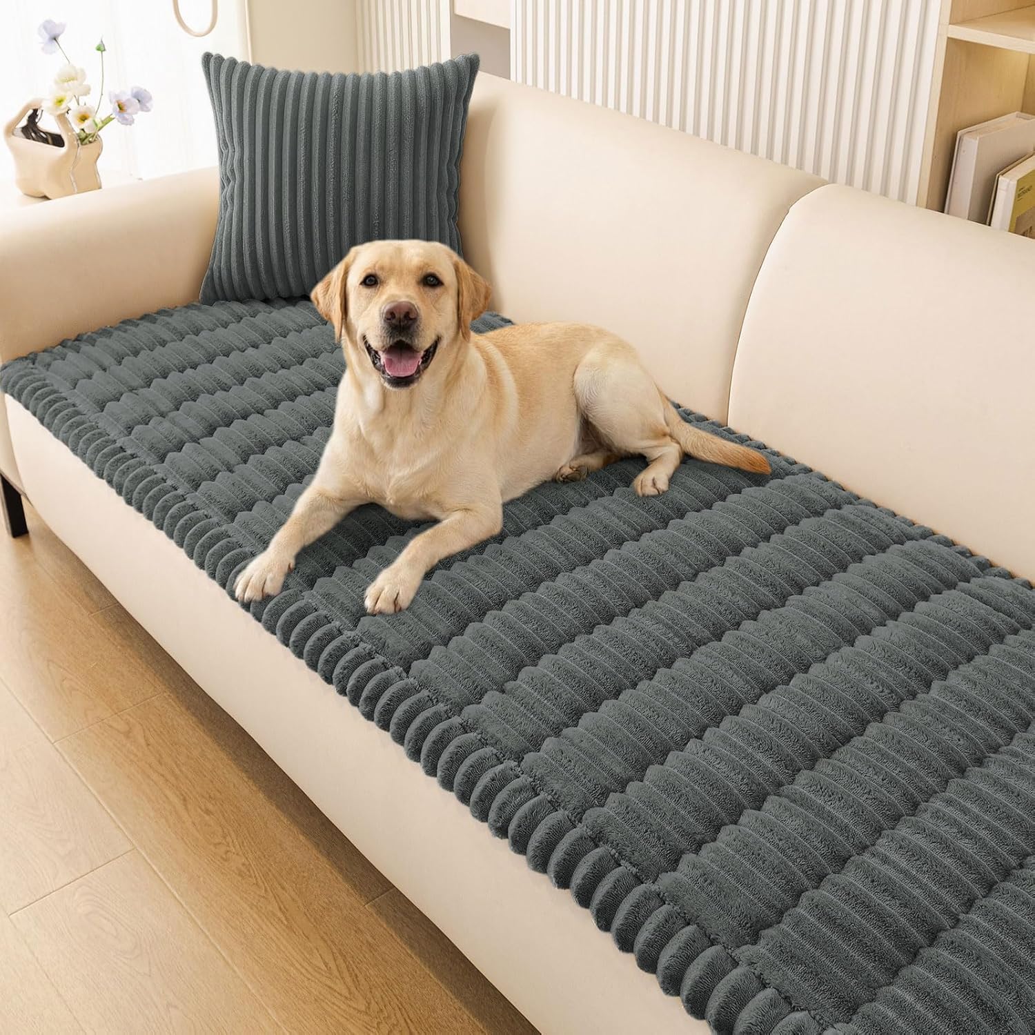 Homaxy Thick Soft Sofa Covers, Washable Non-Slip Couch Cover, Sofa Slipcover for Dogs Pets Kids, 2 Seater Furniture Protector for Living Room, Dark Grey,70x120cm