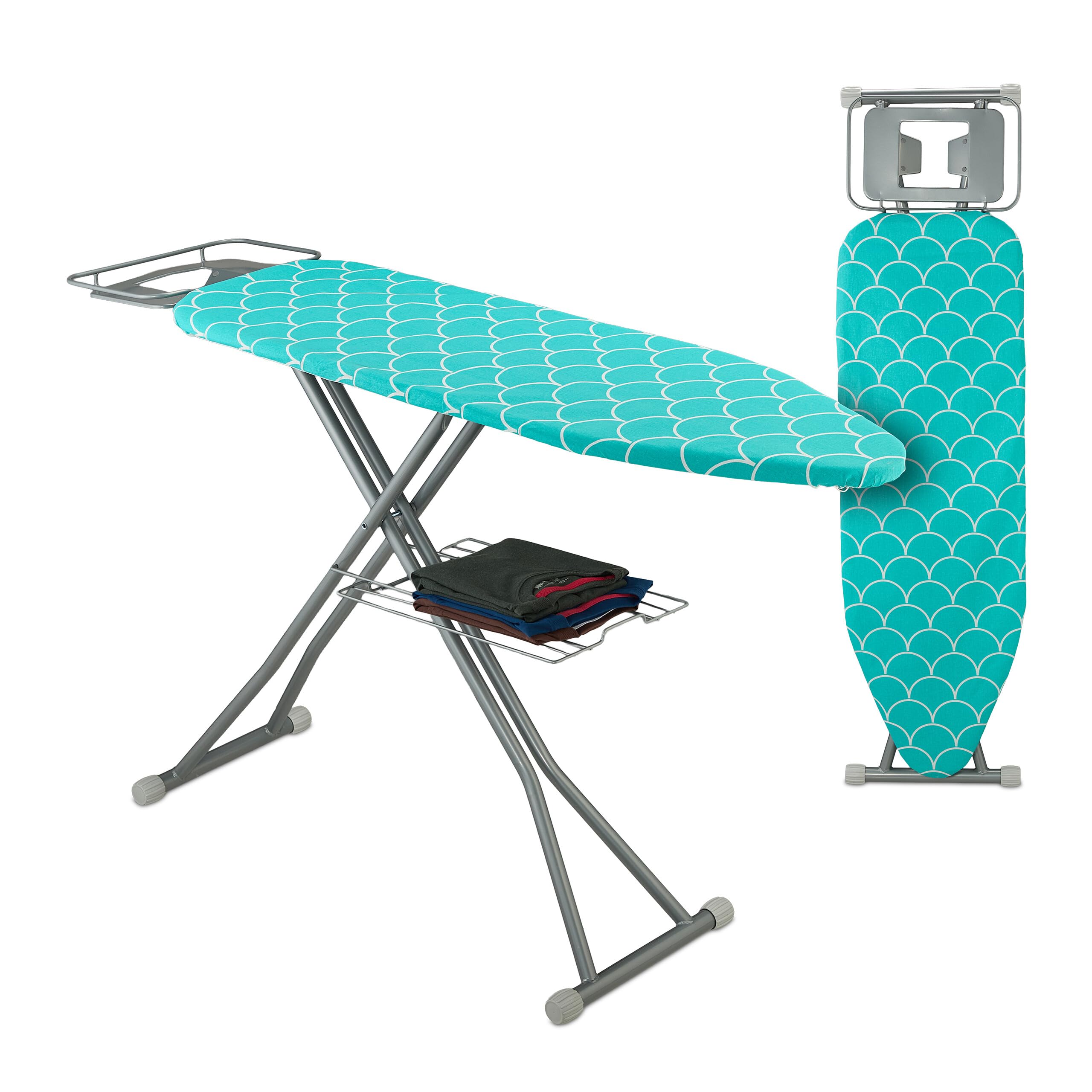 Relaxdays ASSE da Stiro Pieghevole, Tavolo Ferro a Vapore, Piano per Stirare Salvaspazio, 115x39 cm, Copriasse, Turchese