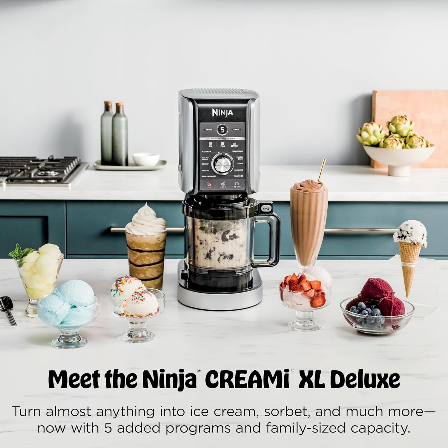 Ninja CREAMi Deluxe Ice Cream Maker, Treats and Frozen Desserts, Sorbet, Milkshakes, Yogurt and More, 11-in-1 Programs, XL Capacity, Includes Two 24-oz Family-Size Tubs, Silver, NC501 - Image 2