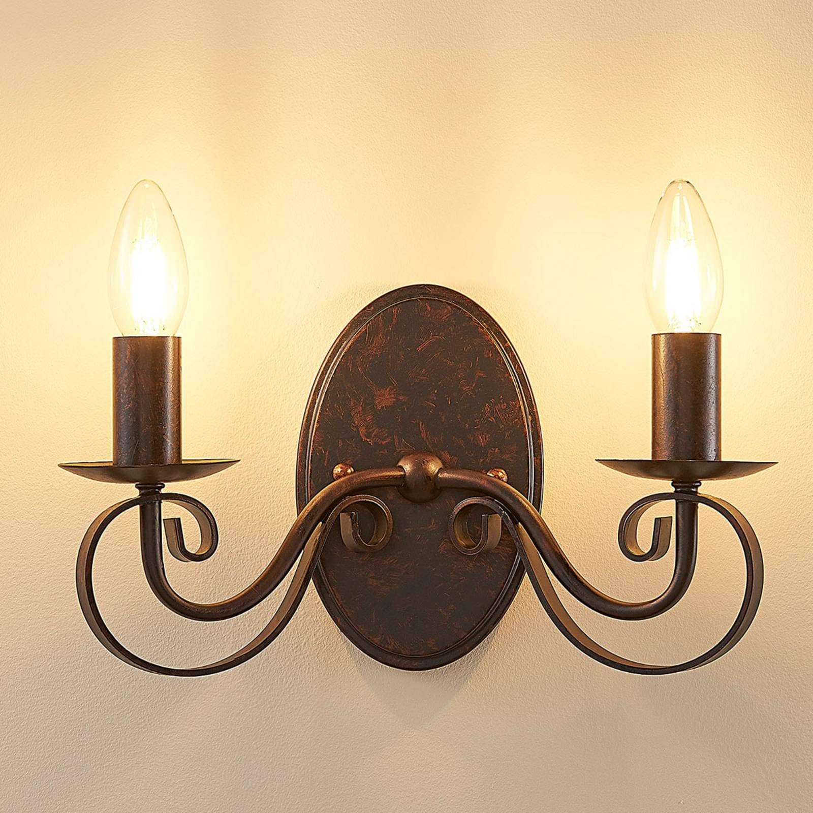 Lucande Wandlampe/Wandleuchte Antik Look rostbraun, Innenleuchte Wand 2x E14 max. 40W ohne Leuchtmittel Wandbeleuchtung Wohnzimmer Flur