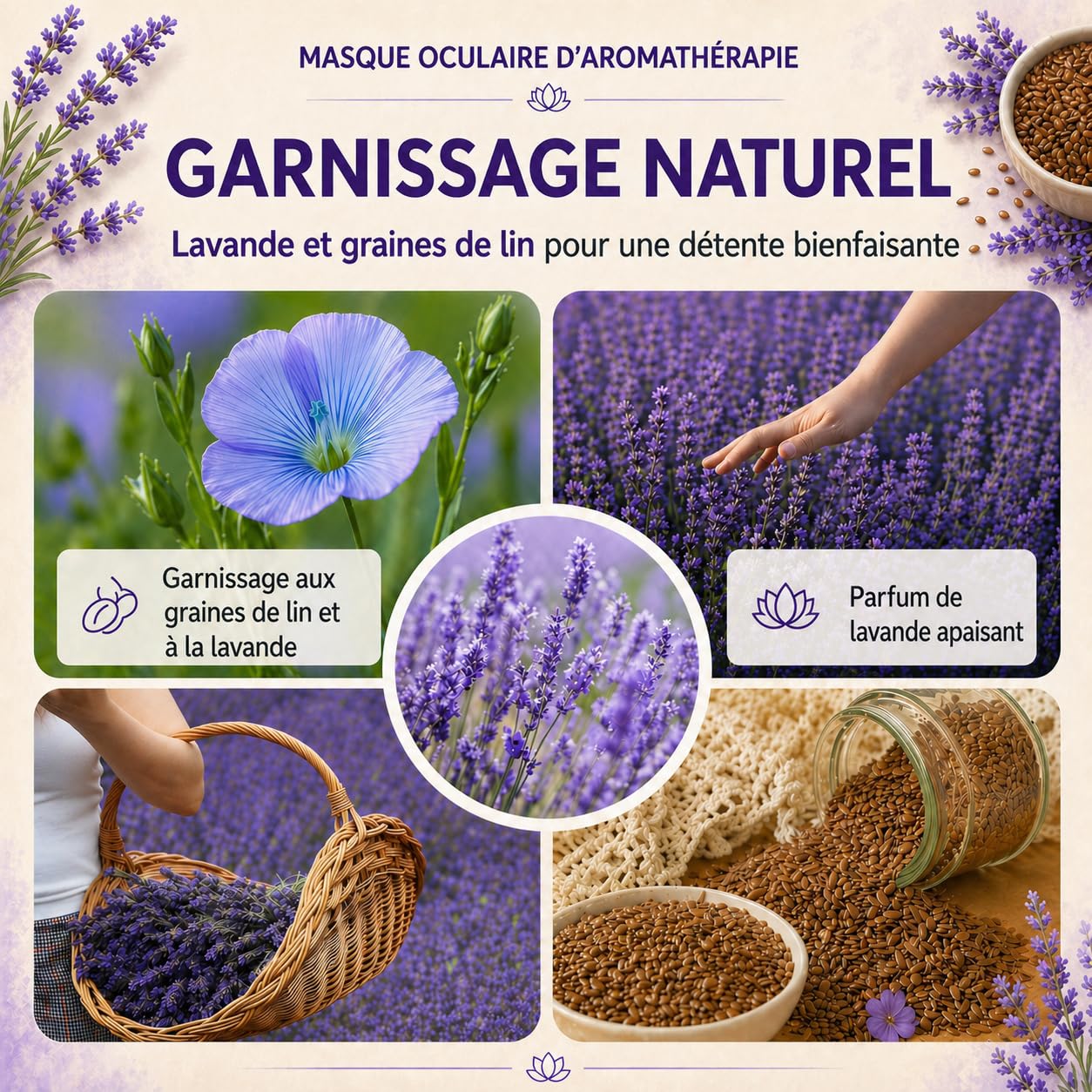 Yosana Coussin pour Les Yeux avec garnissage en graines de Lin et Lavande - Masque pour Les Yeux pour la détente Pendant Le Yoga et méditation - Coussin aromatique