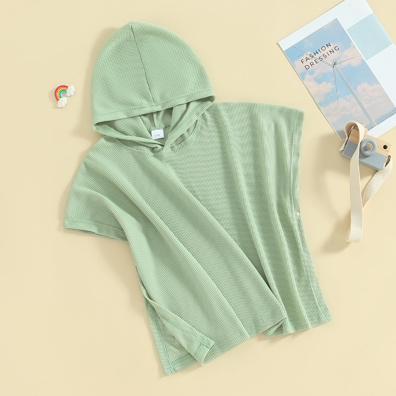 Baby Boy Girl Swimsuit Coverup Waffle Hooded Beach Towel Bathing Suit Toddler Kids Swim Pool Robe Poncho Towel (Green, 5-6 Years)