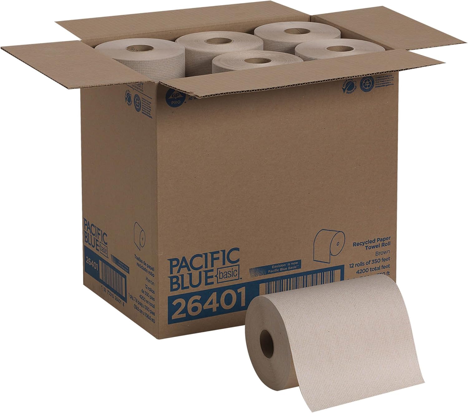 Georgia-Pacific Blue Basic Recycled Paper Towel Roll (Previously Branded Envision); Brown; 26401; 350 Feet Per Roll; 12 Rolls Per Case