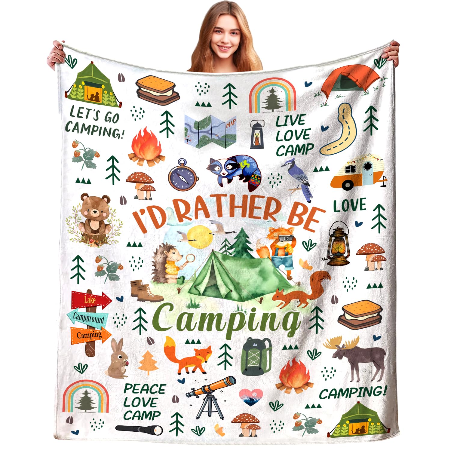Magazasi Camping Blanket Gifts for Girls Women Ultra Soft Cozy Flannel Throw Blanket Camping Lovers Gift Ideas Campsite Outdoors RV Travel Hiking 50"X40"INCH