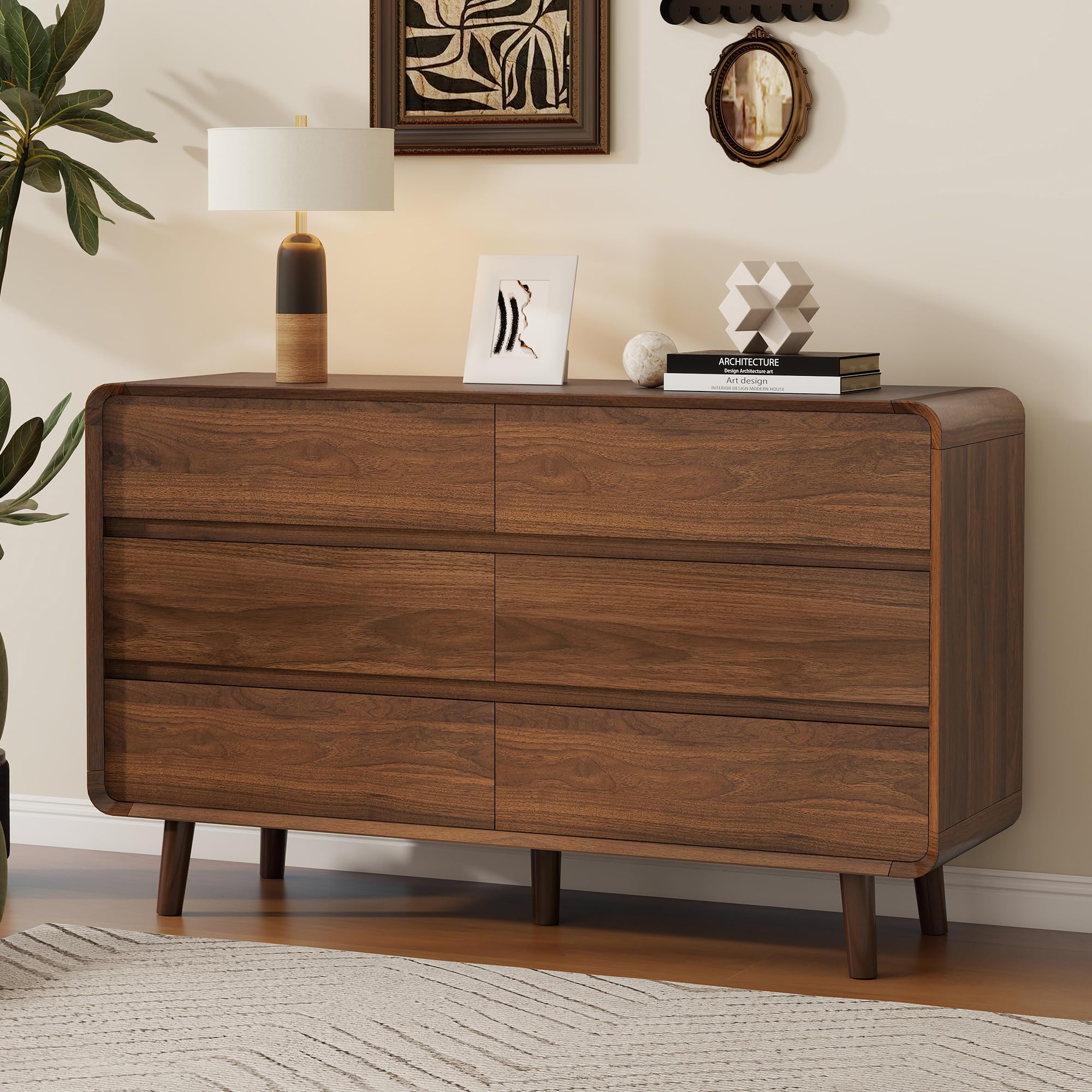 modern dresser walnut Furniture of America Forma Mid-Century Modern 3-Piece Walnut Dresser and 2 Nightstand Bedroom Set