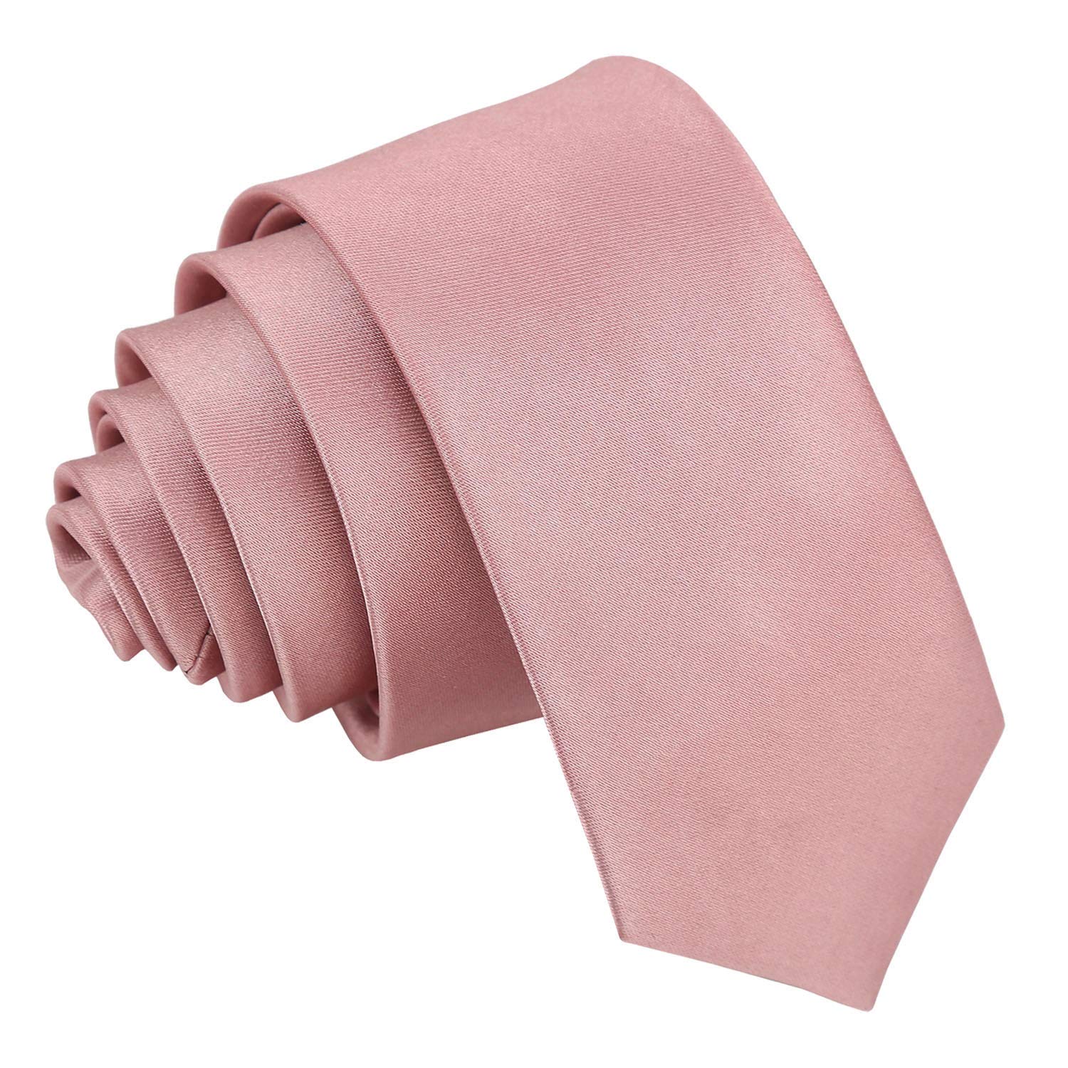 DQT Mens Plain Satin Tie - 5cm Skinny Width Necktie - Wedding, Business & Formal - Dusty Pink