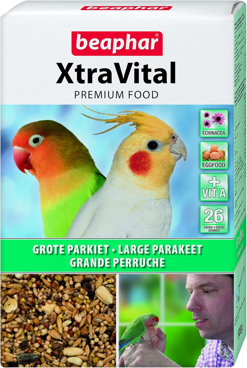 Beaphar XtraVital Alimento Para Periquitos Grandes, Agapornis, Ninfas, Carolinas, Cotorras Pequeñas, Alimento Equilibrado Con Frutas, Semillas, Pasta de Huevo, 500g