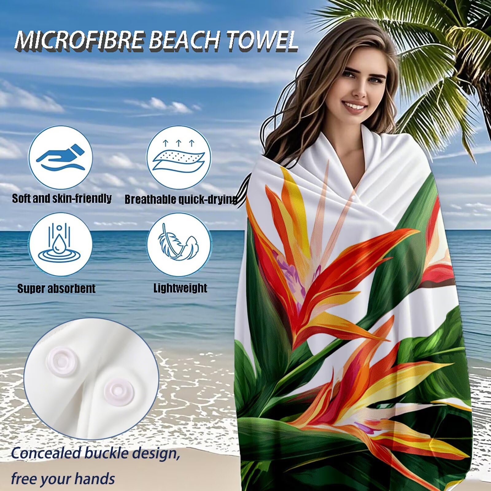 Toallas de Playa Microfibra Tropical Toalla Playa Grande 180x90 cm Mujer Hombre Secado Rápido Absorbente Toallas Gimnasio Suave Sin Arena Toalla Microfibra para Playas Piscina Viajes Camping Q-333