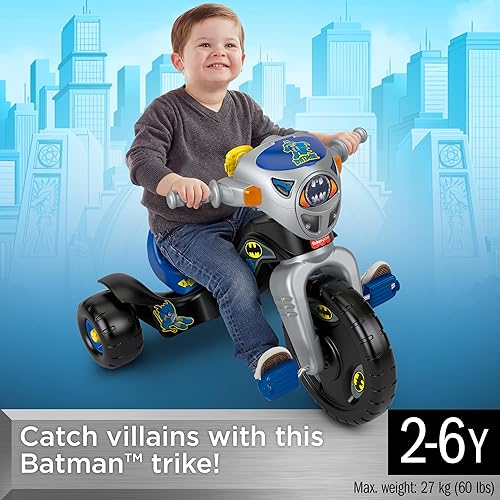 Miniatura 2 de Fisher-Price DC Super Friends Batman - Triciclo para niños pequeños, juguete para edad preescolar, triciclo con luces y sonidos y asiento ajustable,