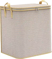 Cesto de roupas à prova de poeira Cesto de armazenamento de roupas 79.8 kg Caixotes de armazenamento de tecido de carga pesada com tampa e alças de zíper cobertor para organização de armário café