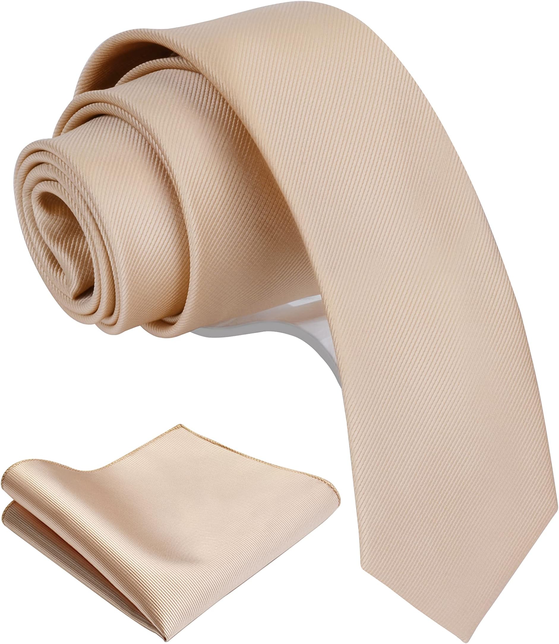 2.4" Slim Necktie and Handkerchief Set For Men Solid Skinny Tie Set