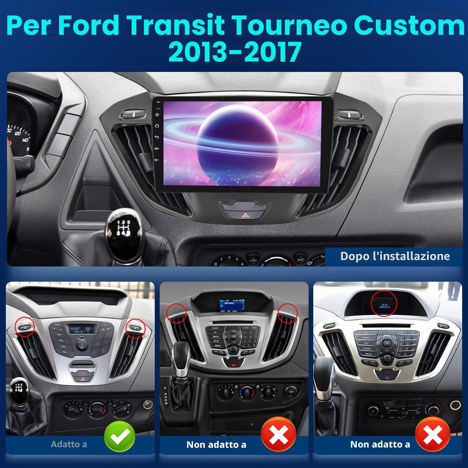 Autoradio Per Ford Transit Tourneo Custom 2013-2021+Carplay e Android Auto | 2G+64G Android Autoradio Touch Screen da 9 Pollici Con WiFi, Navigazione GPS, Bluetooth, FM RDS