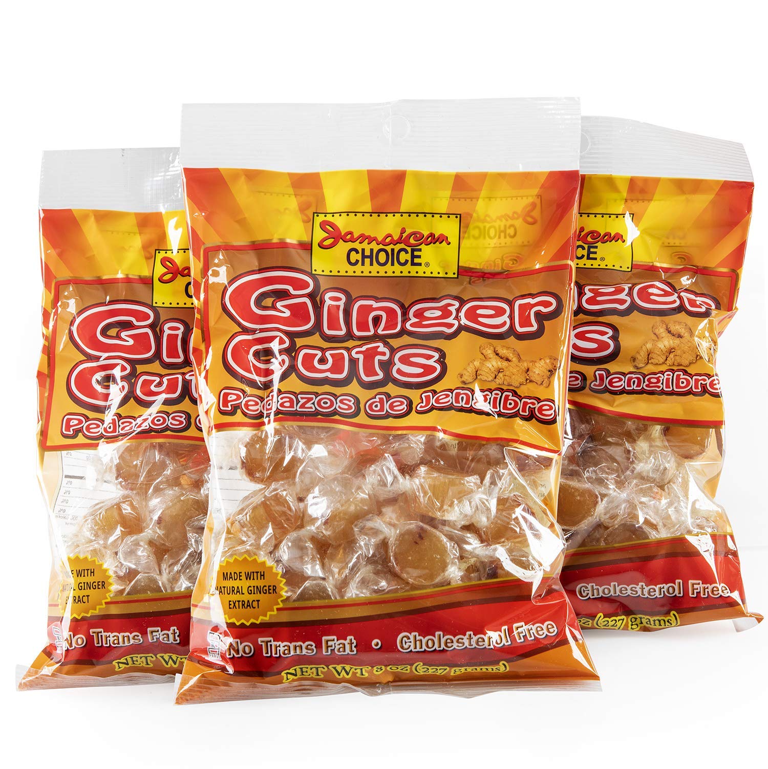 Jamaican Choice Ginger Cuts, 100% Real Ginger, Kosher | 8 Oz (3-Pack)