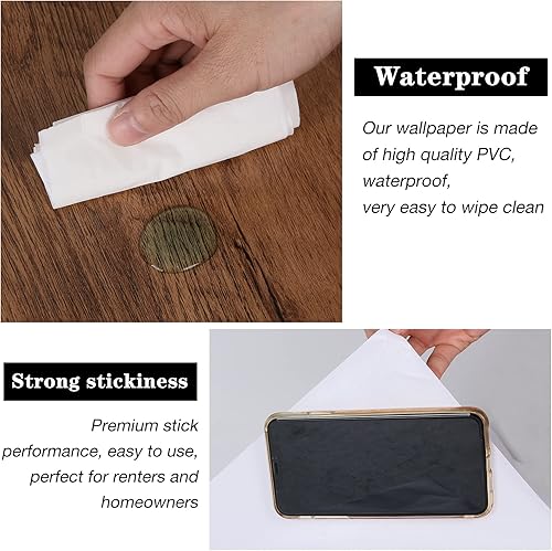 Miniatura 3 de TORC Papel tapiz de madera marrón para despegar y pegar de 17.1 x 240 pulgadas, papel de contacto de madera sintética para tocador de armario de