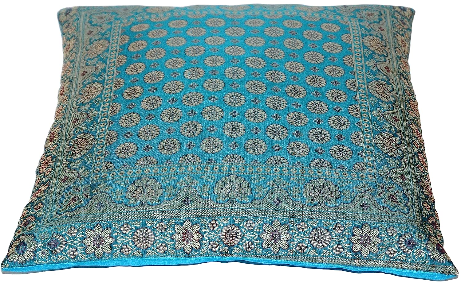 Handgewebter Kissenbezug Aus Banarasi Seide 40x40 Cm – Mandala Muster, Mit Reißverschluss – Deko-Kissen