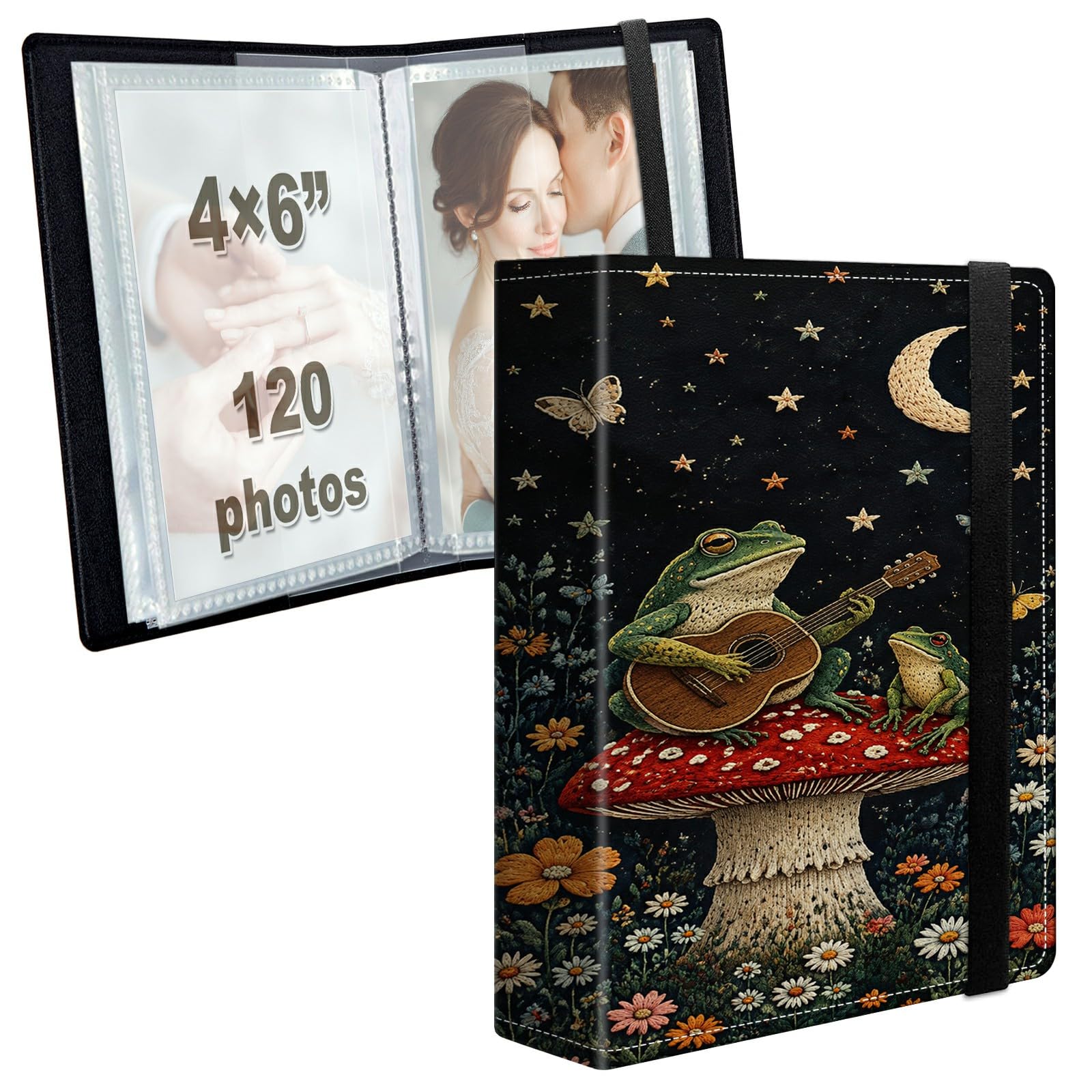 Photo Album 4x6 120 Photos with Strong Elastic Band, Frog Guitar Night