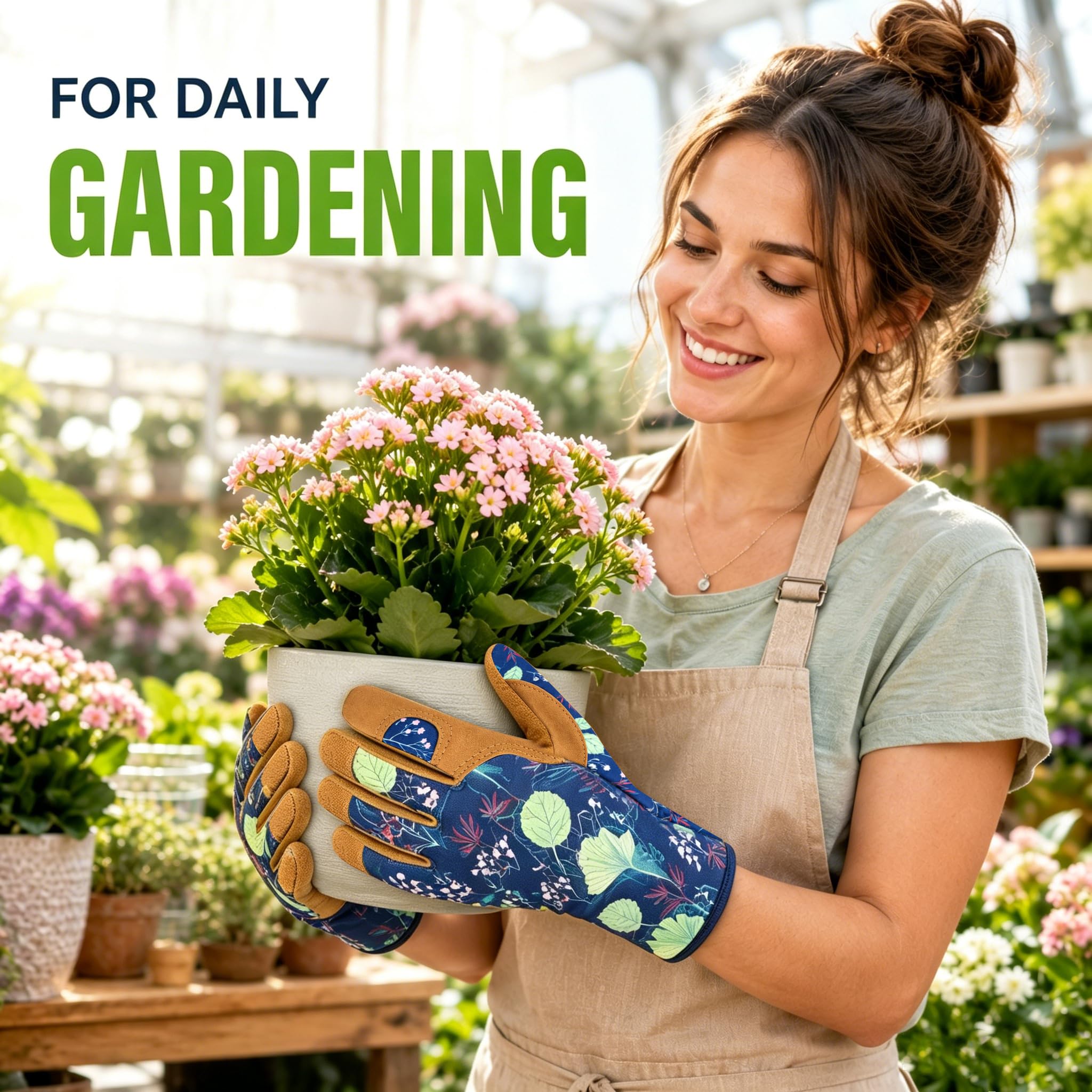 Gants de jardinage en cuir pour femme, résistants à l'abrasion et aux coups de couteaux, résistants aux rayures, respirants pour désherber, creuser, planter, ratisser et tondre (taille L)