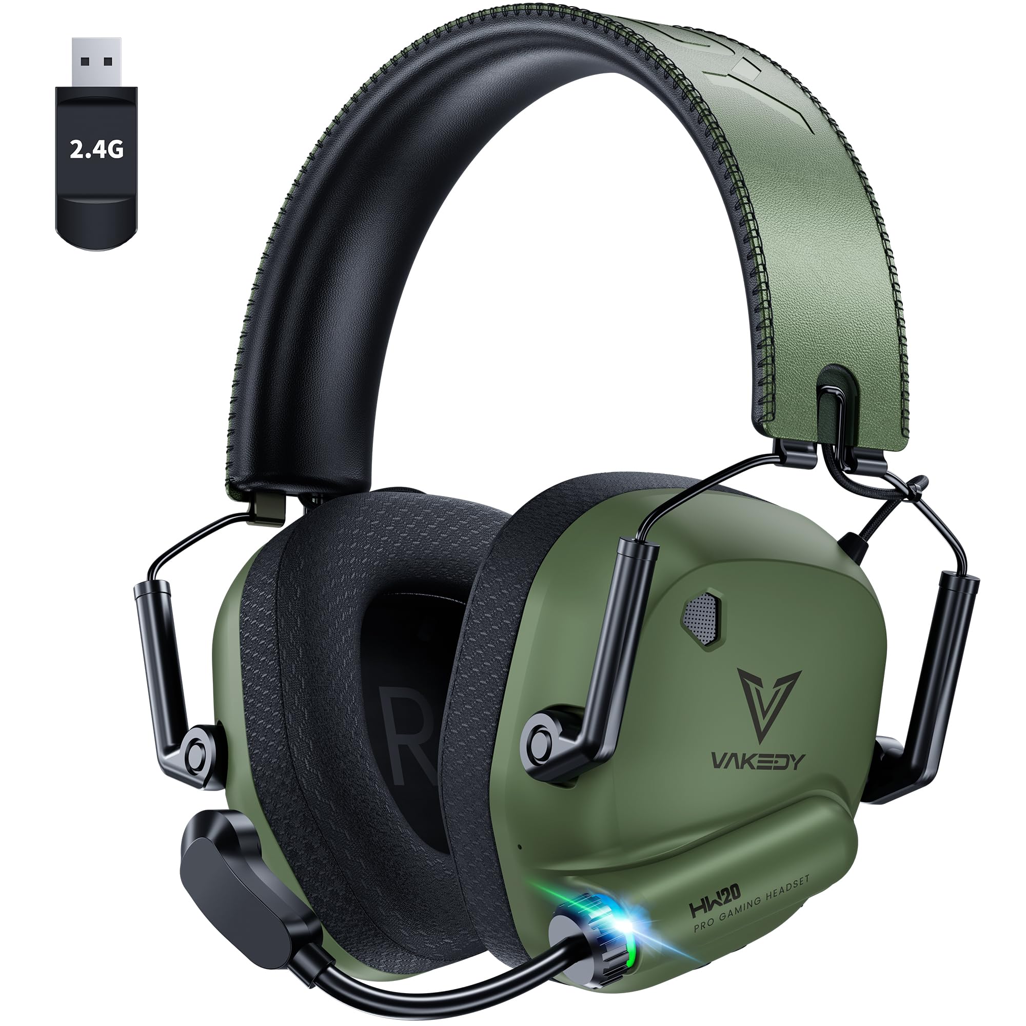 Cuffia Gaming Wireless per PC, PS4, PS5, Mac, Switch Auricolare Gaming 2.4GHz USB con Microfono Bluetooth, Driver da 50mm, Batteria da 50 Ore, Bassa Latenza, Leggero (verde)