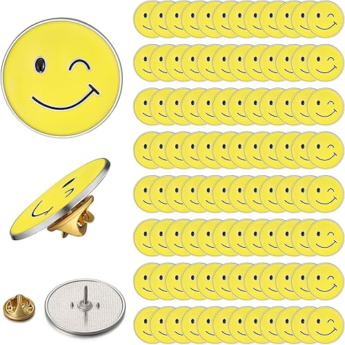 Unittype 100 pines de solapa de cara feliz a granel, esmalte con cierre de mariposa para mochilas, decoración de ropa, accesorios lindos, bolsas de