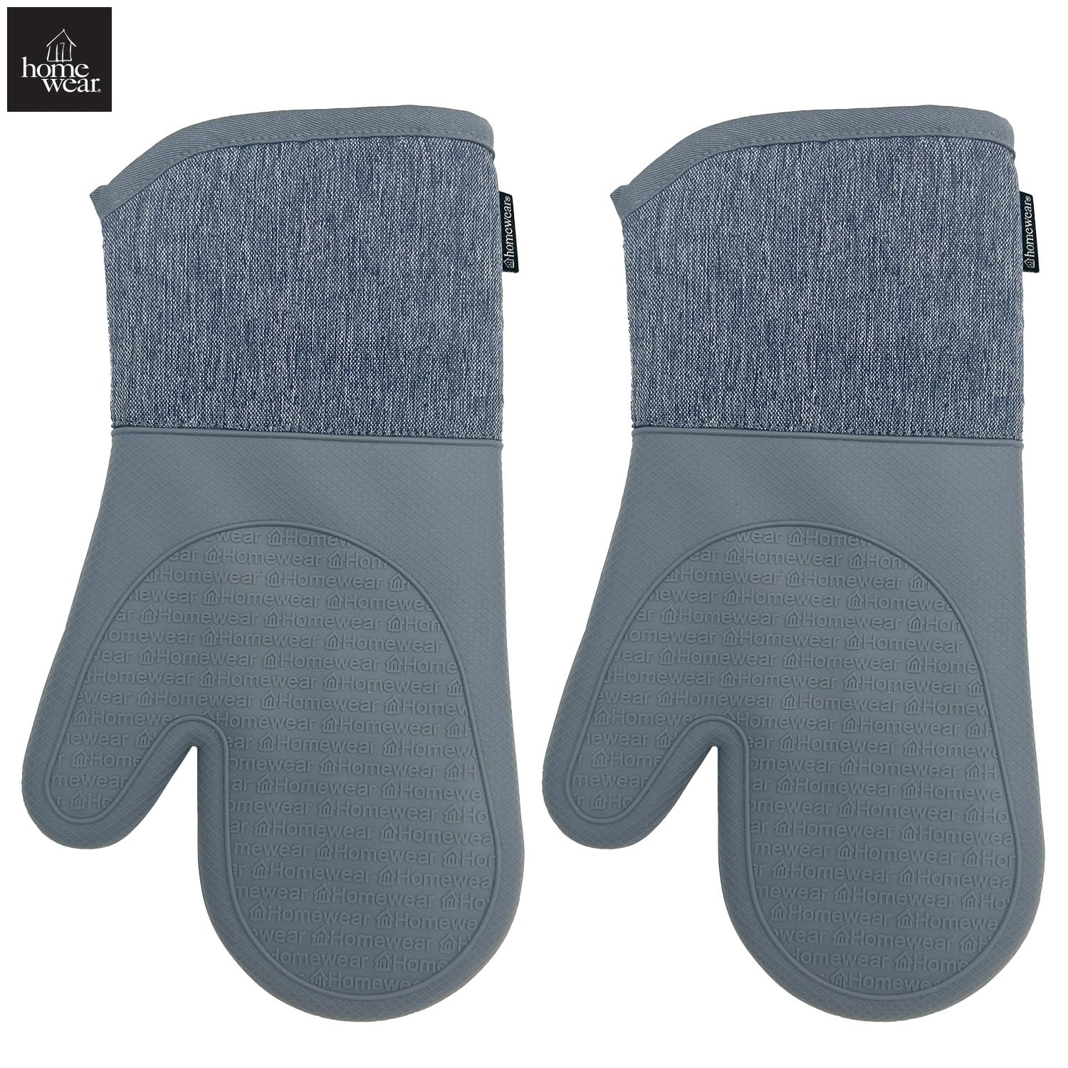 Homewear Marlow - Juego de 2 manoplas de horno de silicona extralargas, resistentes al calor y antideslizantes, algodón reciclado con forro suave, guantes de cocina gruesos para cocinar, color pizarra