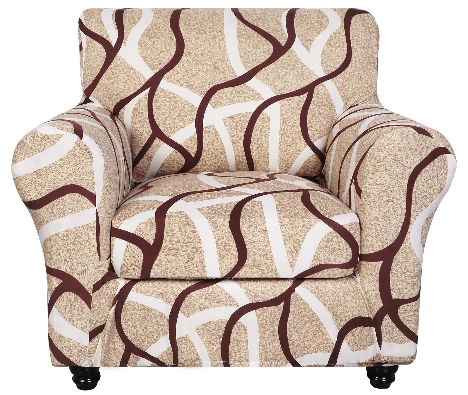 SearchI Stretch Sofa Cover Printed Couch Covers, Floral Pattern 2 Piece Armchair Slipcover with Separate Chair Cushion Cover, Washable Furniture Protector for Living Room(Armchair, Khaki)