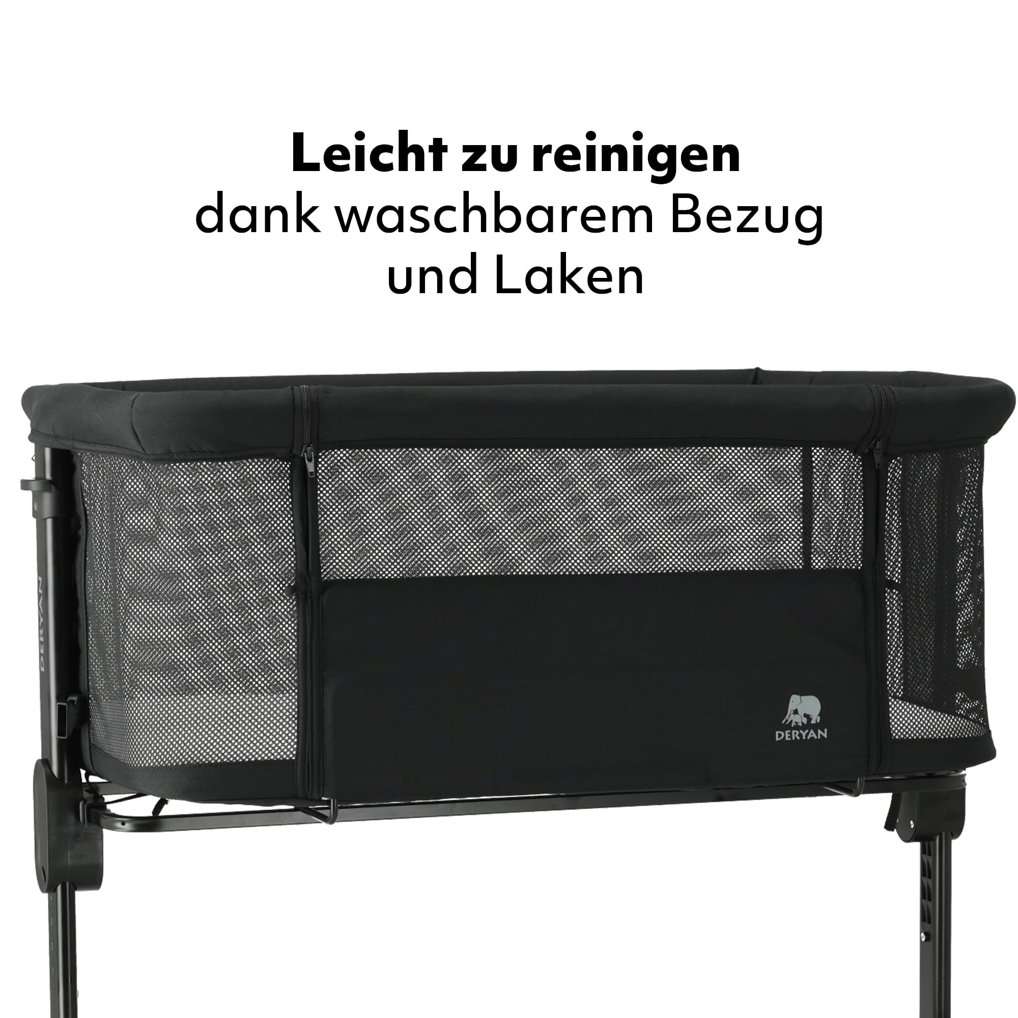 Deryan Snoozy Co-Sleeper 3 in 1 Babybett bis 9 kg, Beistellbett, Wiege, Höhenverstellug und Einstellung der Neigung der Matratze, 4 Räder mit Bremse Ergonomische Matratze Tasche (Schwarz)