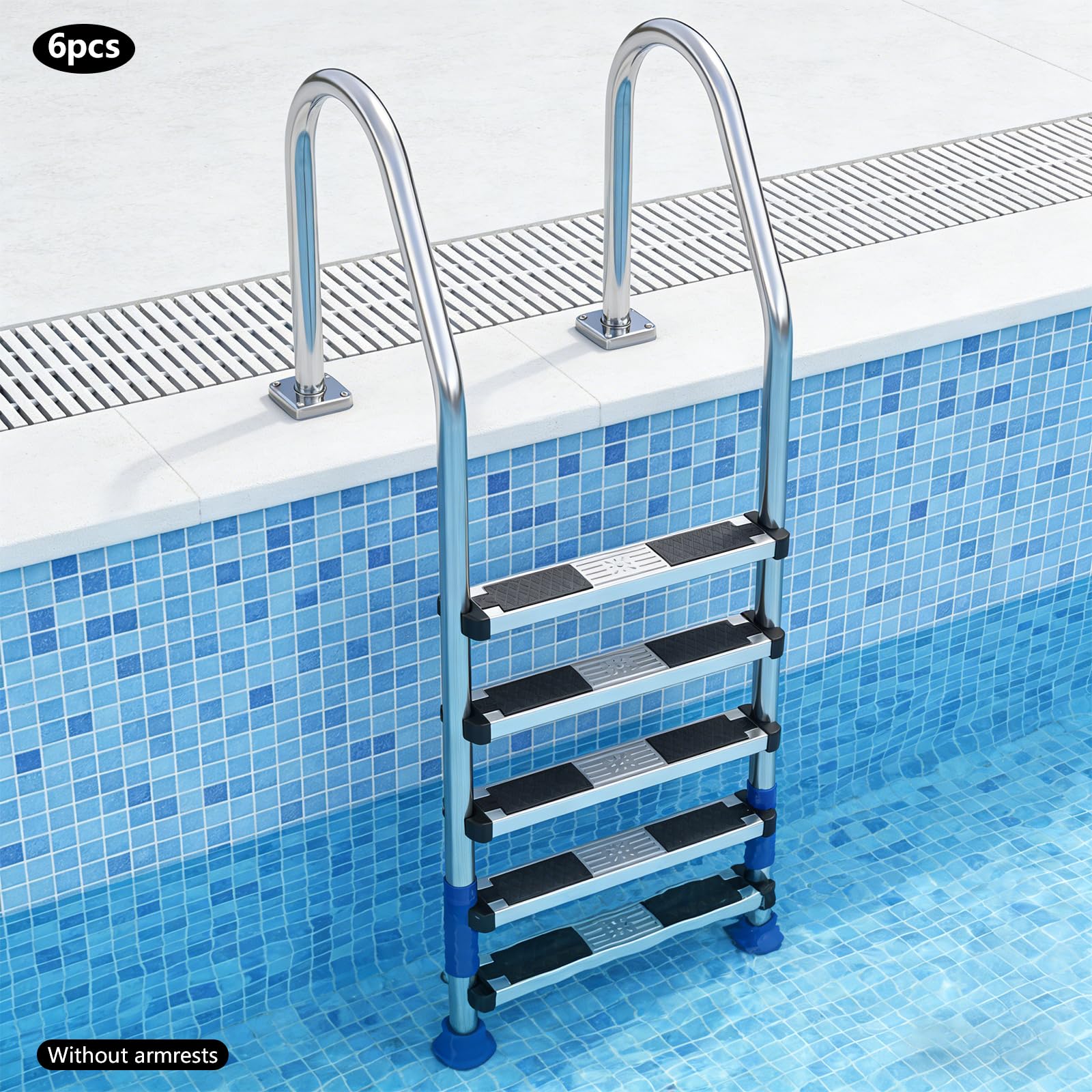 Ersatzstufen für Edelstahl Schwimmbadleiter, 6er-Pack Poolleiter Stufen mit rutschfestem Gummipolster & Schrauben, für Einbaupools, Aufstellpools & Spas, 150kg Kapazität, 49,3 * 8,5 * 2,2cm