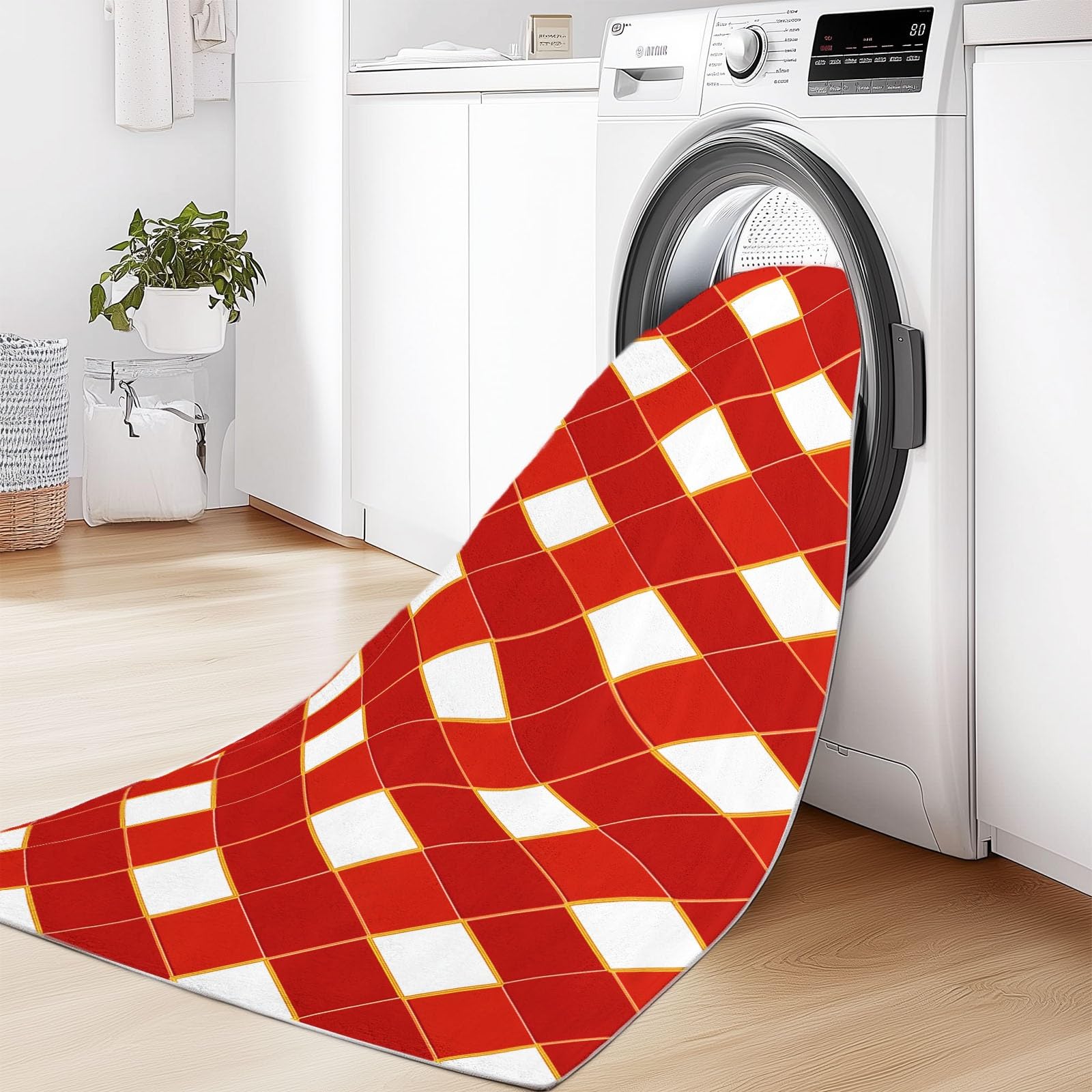 Generico Passatoia Ingresso Rombi Rossi e Bianchi, Tappeto Lungo Corridoio 60 x 120 cm - Tappeto Lavabile Tema Natalizio Antiscivolo per Camera da Letto Cucina Ingresso