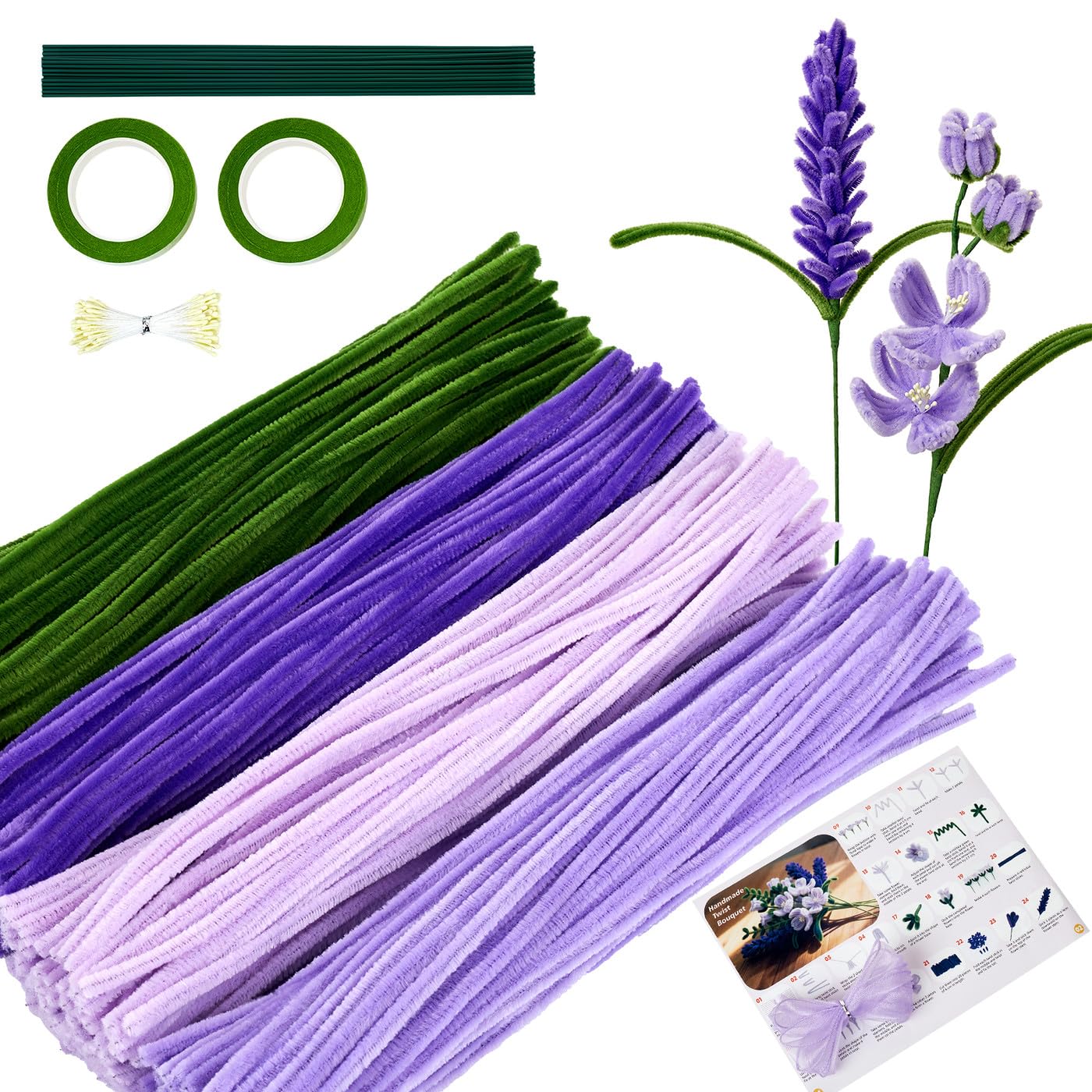 Pipe Cleaners for Craft Flowers, 400Pcs 4 Colors(Purple Tulips)