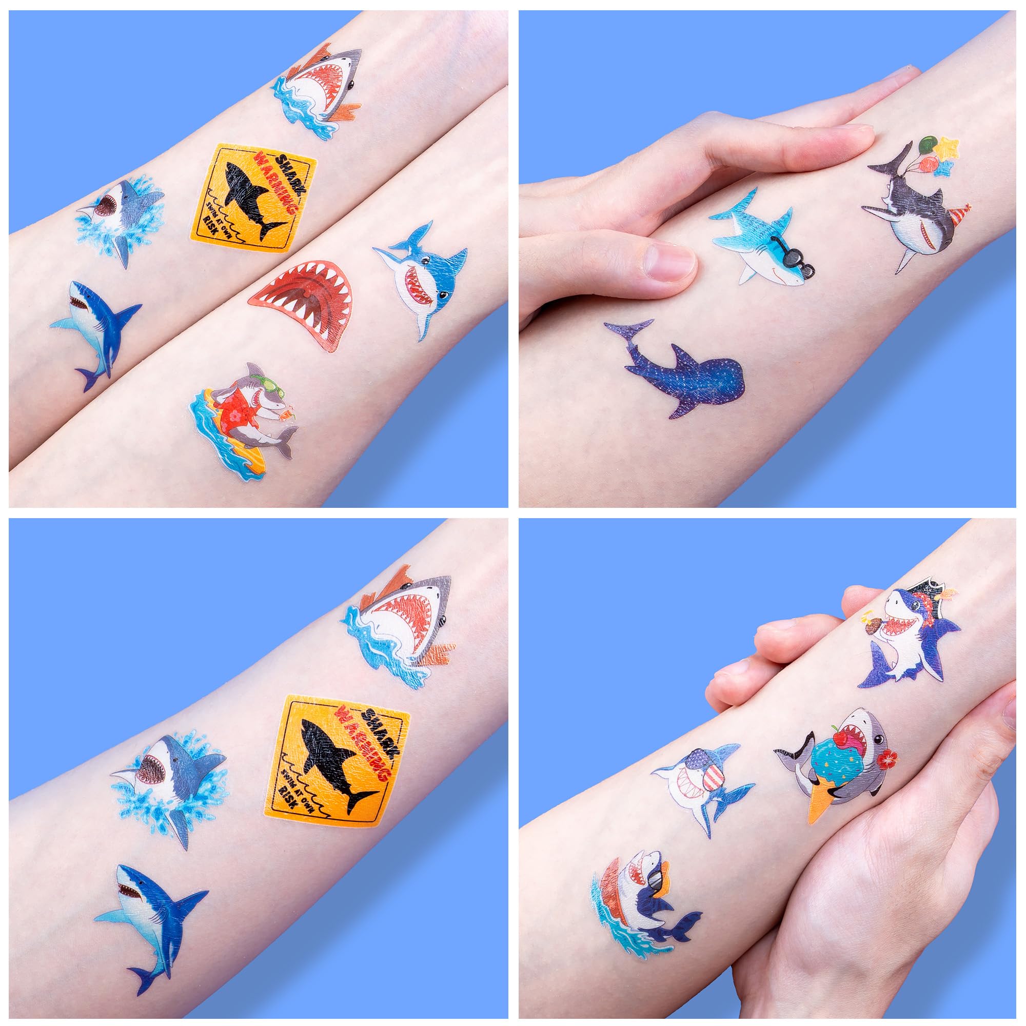 91TATTOOS 96 Tatuajes Temporales Precortados de Tiburón para Niños | Adorables Recuerdos, Decoraciones Y Artículos para Fiestas de Cumpleaños con Temática de Tiburón. Pegatinas de Tatuajes de Animales