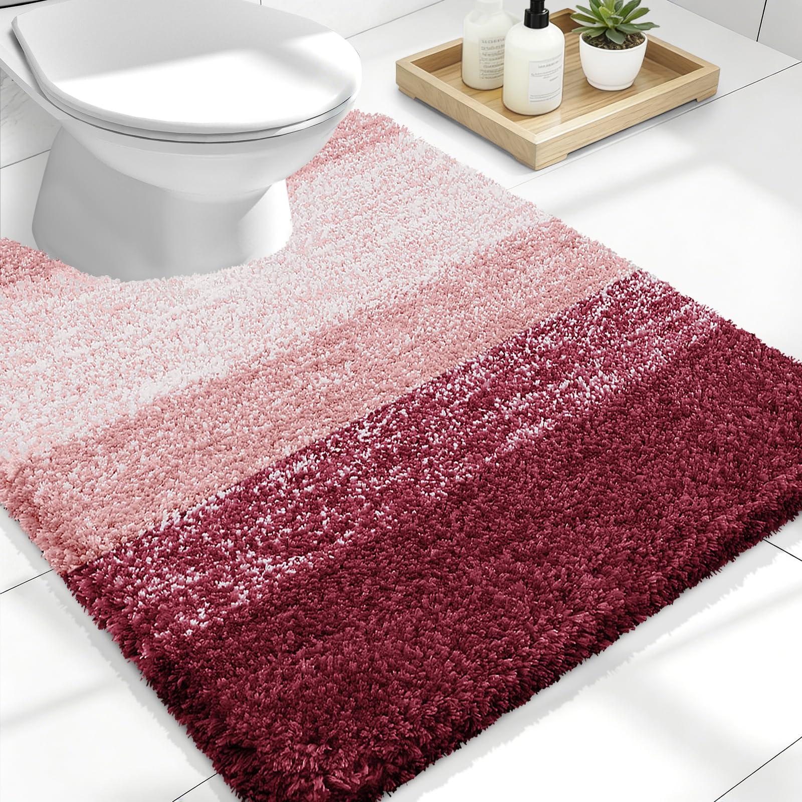 OLANLY Luxury Toilet Rugs U-Shaped 24x20, Soft Absorbent Microfiber Mat | Red, Non-Slip Quick-Drying Rubber Backing, Machine Washable Plush Contour Bath Mat for Toilet Base, Home Decor Accessories