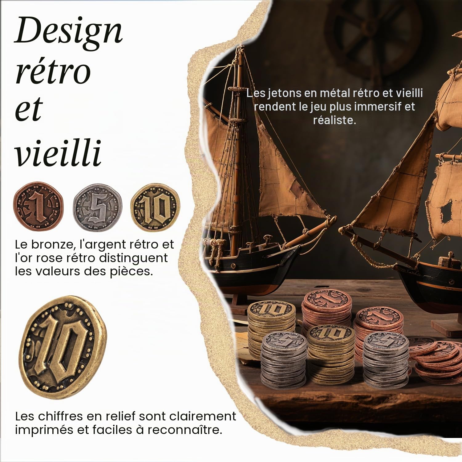 Lot de 50 pièces en métal pour société, jetons dorés et argentés pour poker, RPG, jeux stratégiques, pièces métal fantastiques, monnaie générique robuste