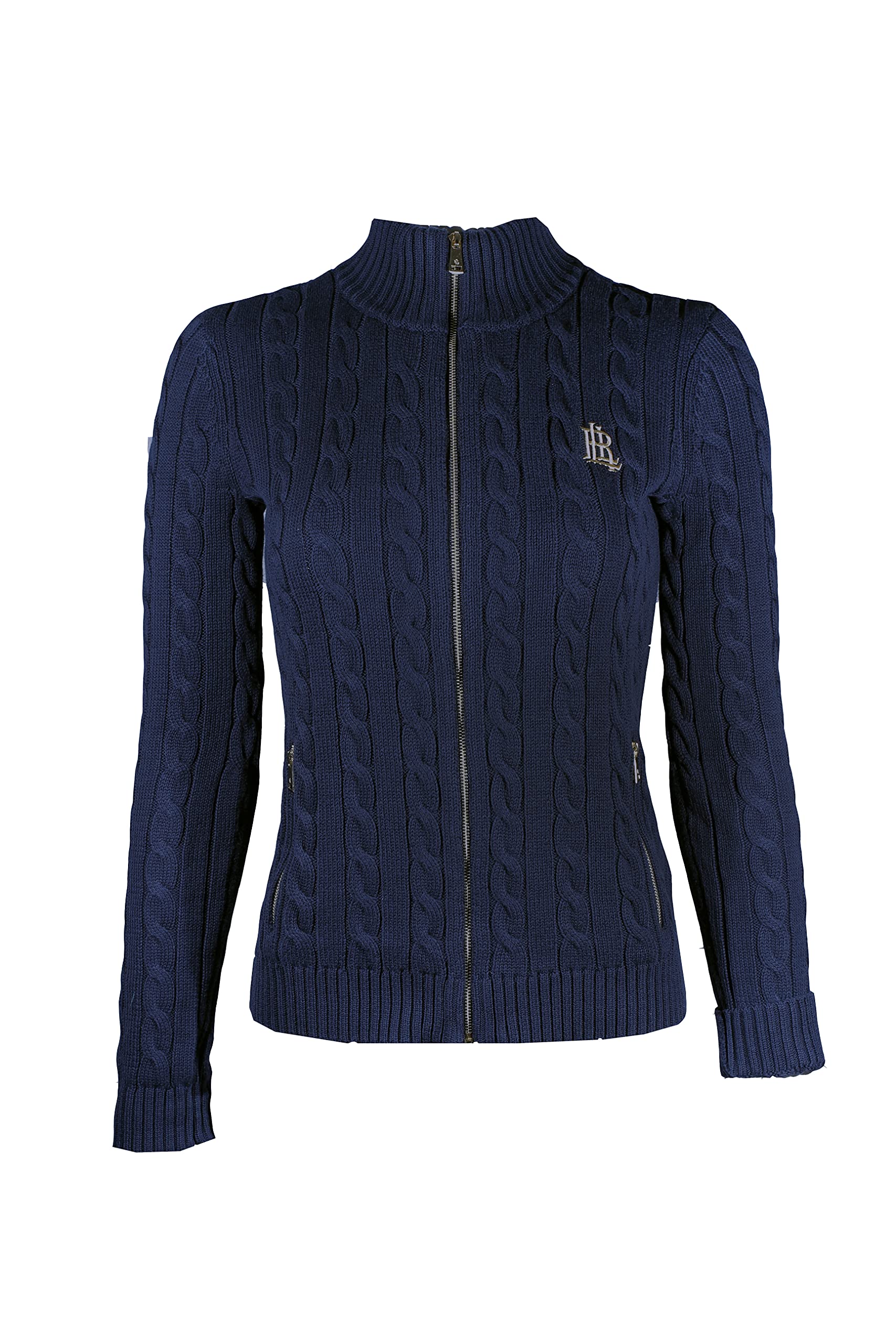 POLO RALPH LAUREN Womens Full Zip Cable Knit Crest Sweater Summer 2021 Small Navy