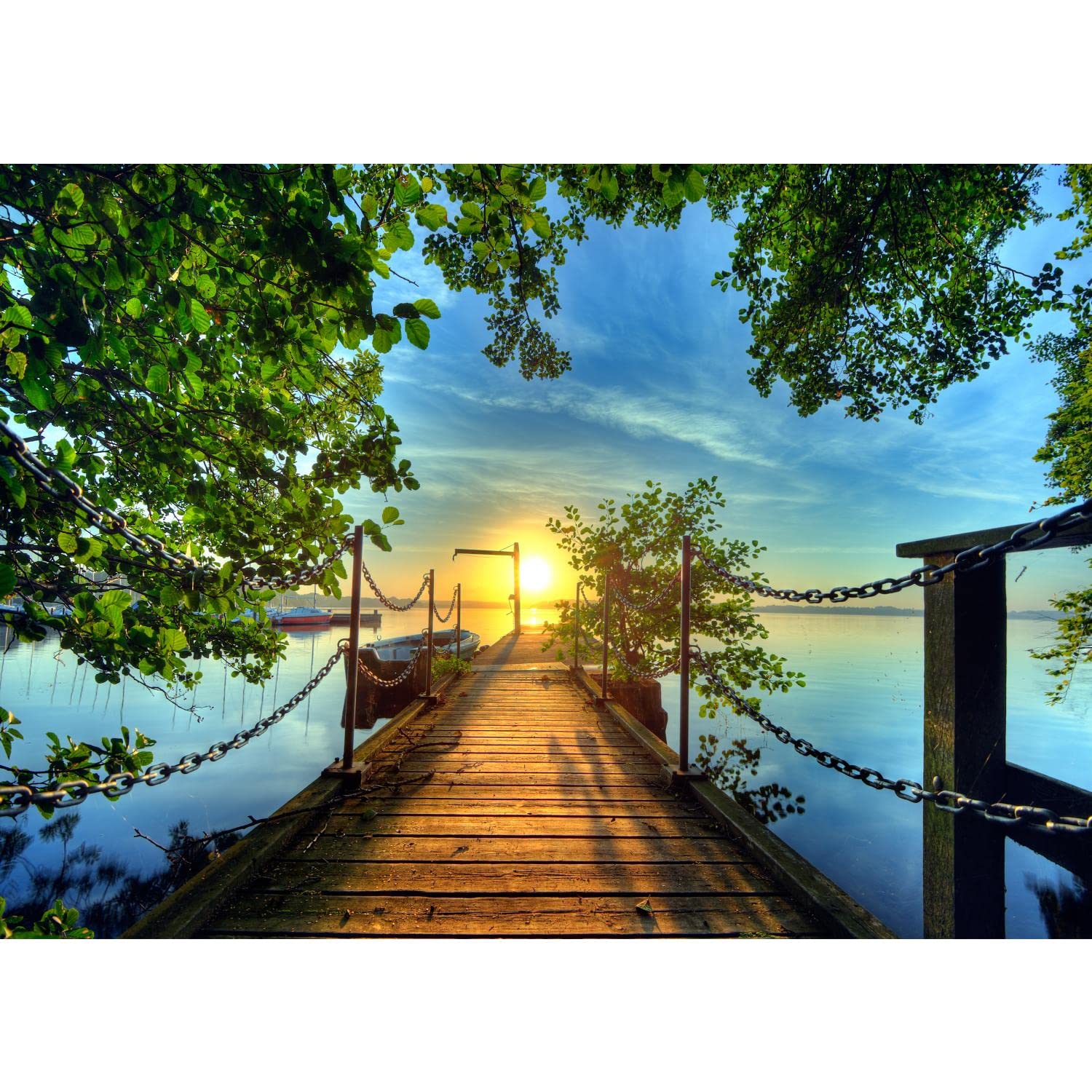 Runa Art I Photo Wallpaper Bridge To The Lake 352 X 250 Cm Non-Woven Wall Art Xxl Moderne Living Room Bedroom Green Blue 9035011C