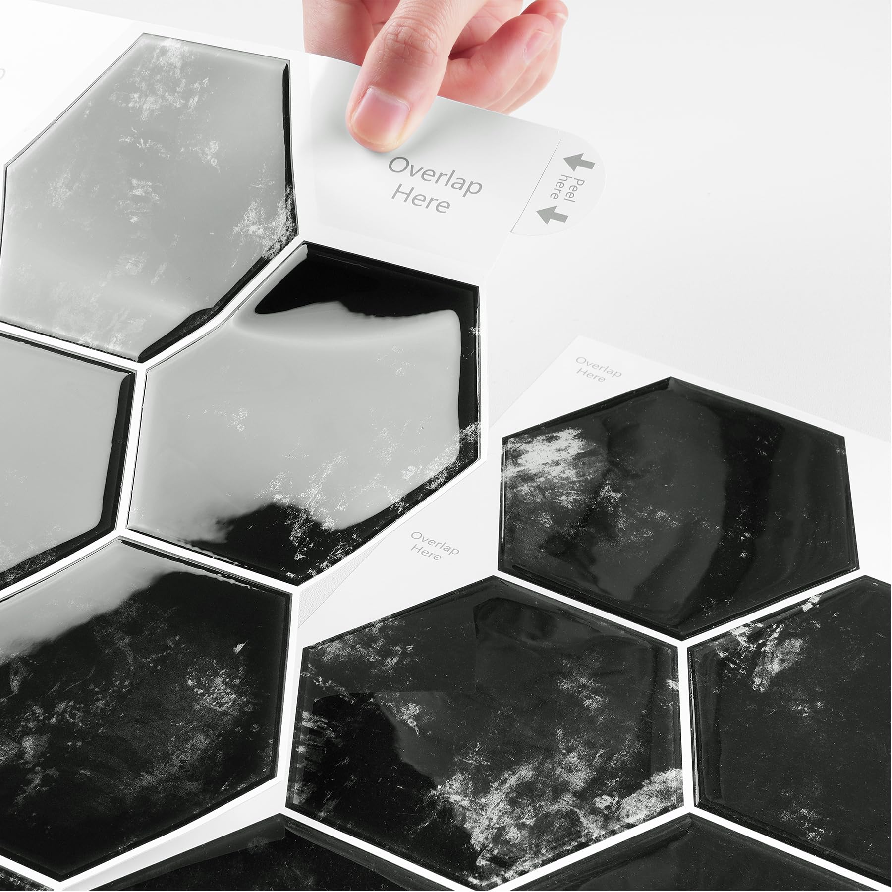 Livelynine Azulejos Adhesivos Baño Cocina 3D Baldosas Adhesivas Pared Negro Hexagonal Vinilo Pared Cocina Azulejos Oscuro 30x30CM 16-Losetas Vinilos Baño Azulejo 3D Resistentes al Agua Efecto Marmol