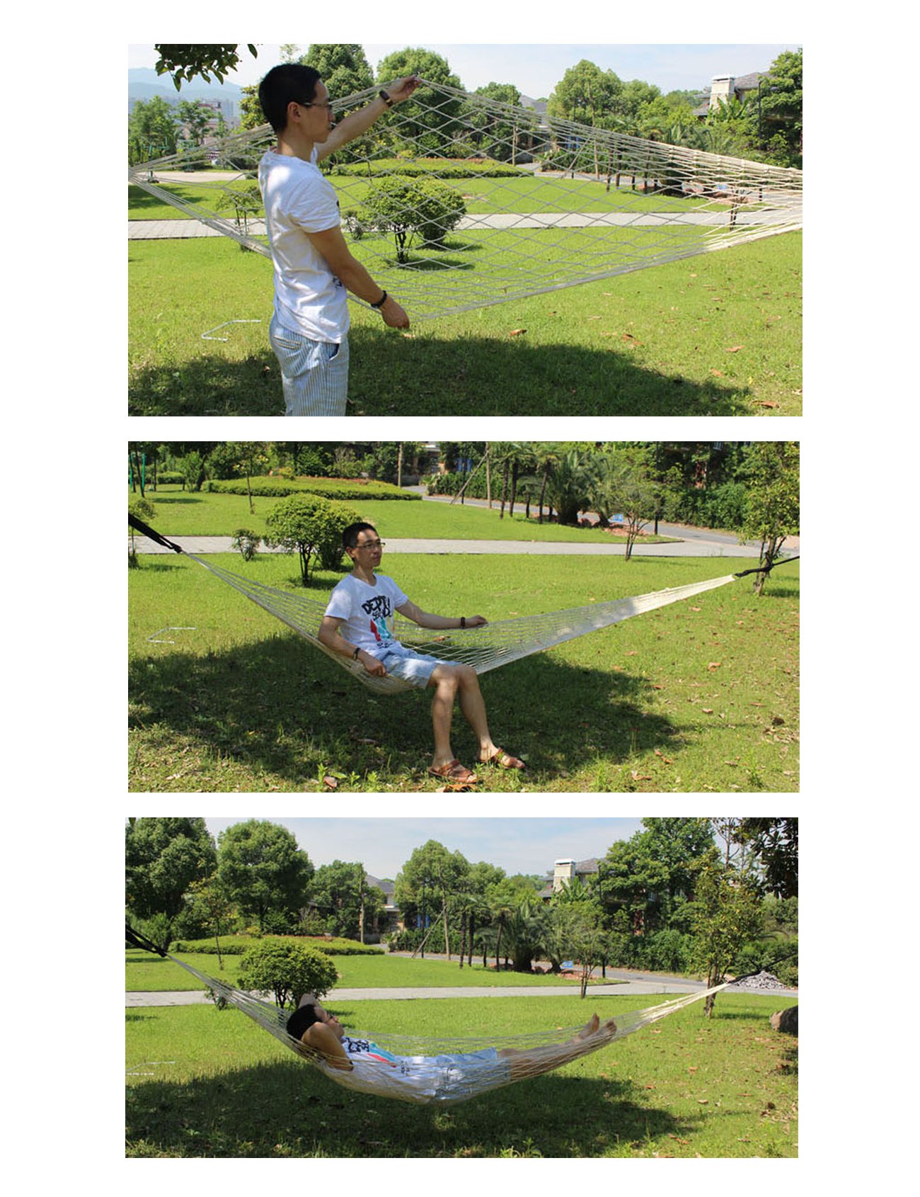 Legou Rope Hammock for Hiking Camping Outdoor White+Blau One Size(79 x 31)