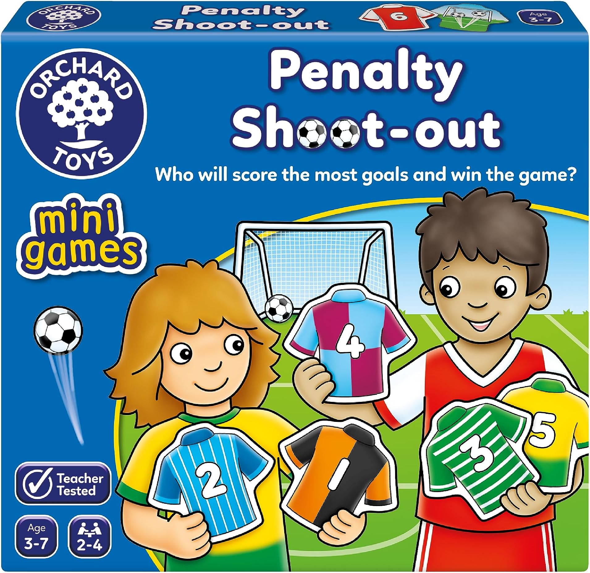 Orchard Toys Penalty Shoot-Out Mini Game - Football Gifts for Boys, Girls, and Toddlers - Number, Counting, and Educational Games for 3+ Year Olds - Travel Games for Kids - 2-4 Players