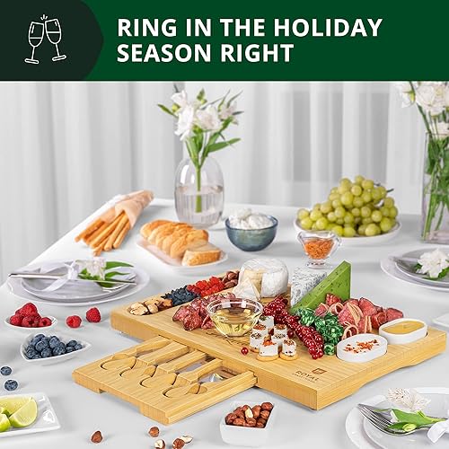 Miniatura 24 de ROYAL CRAFT WOOD Tablas de bambú extra grandes para charcutería – Juego de tablas de charcutería grande con 3 cuencos para salsa, 4 cuchillos
