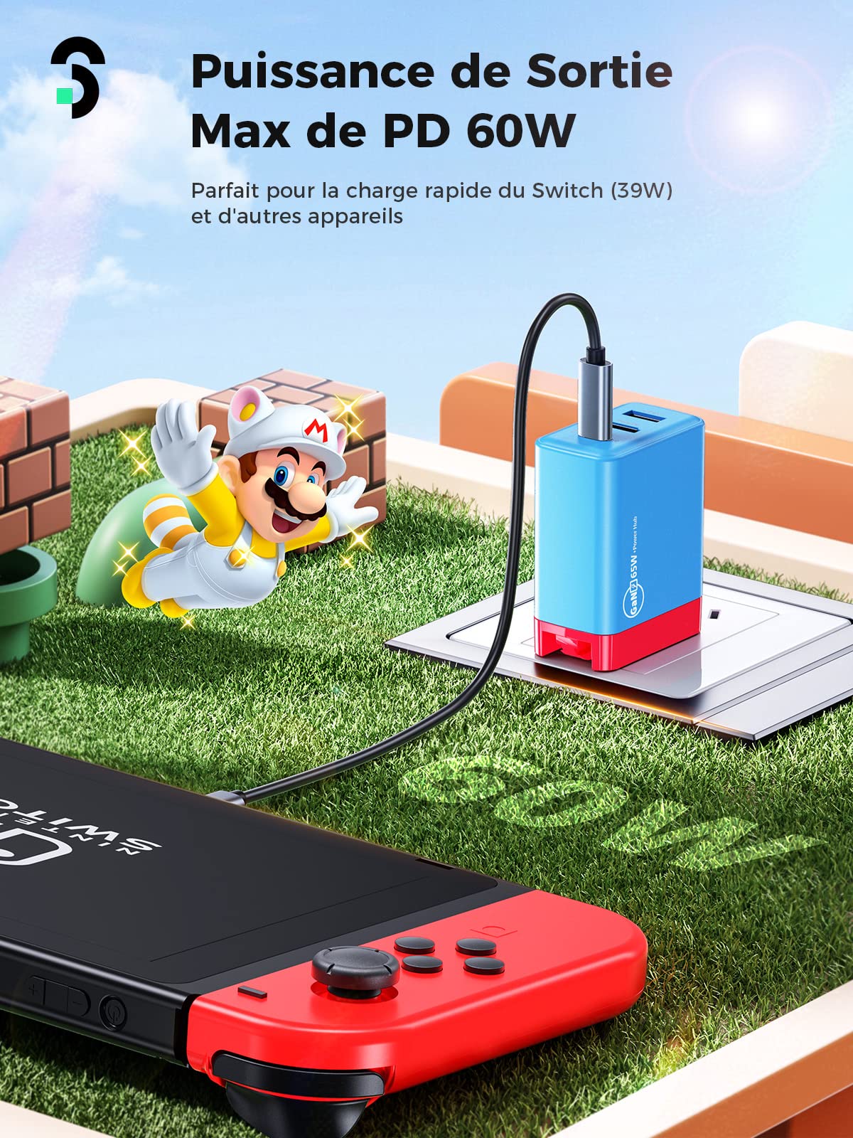 SOOMFON 3 en 1 Adaptateur Secteur 65W pour Nintendo Switch Switch TV Dock Portable et Chargeur avec HDMI et Port USB-C, USB-A, Chargeur Switch Station Compatible avec Switch OLED/Steam Deck