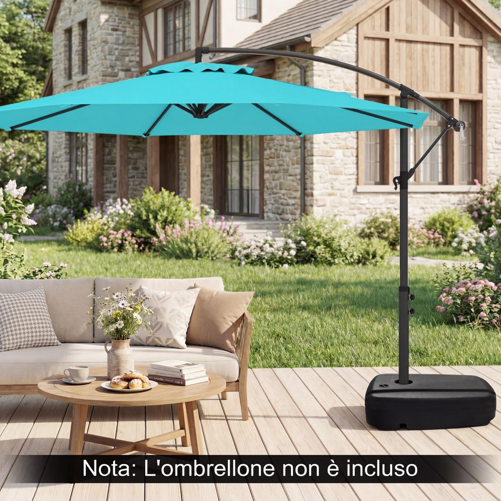 COSTWAY Base per Ombrellone da Patio a 102 kg/150 kg, in Plastica HDPE con Ruote, Supporto Quadrato per Ombrellone Riempibile con Acqua o Sabbia, per Esterno, Balcone, Spiaggia (150, Chilogrammi)