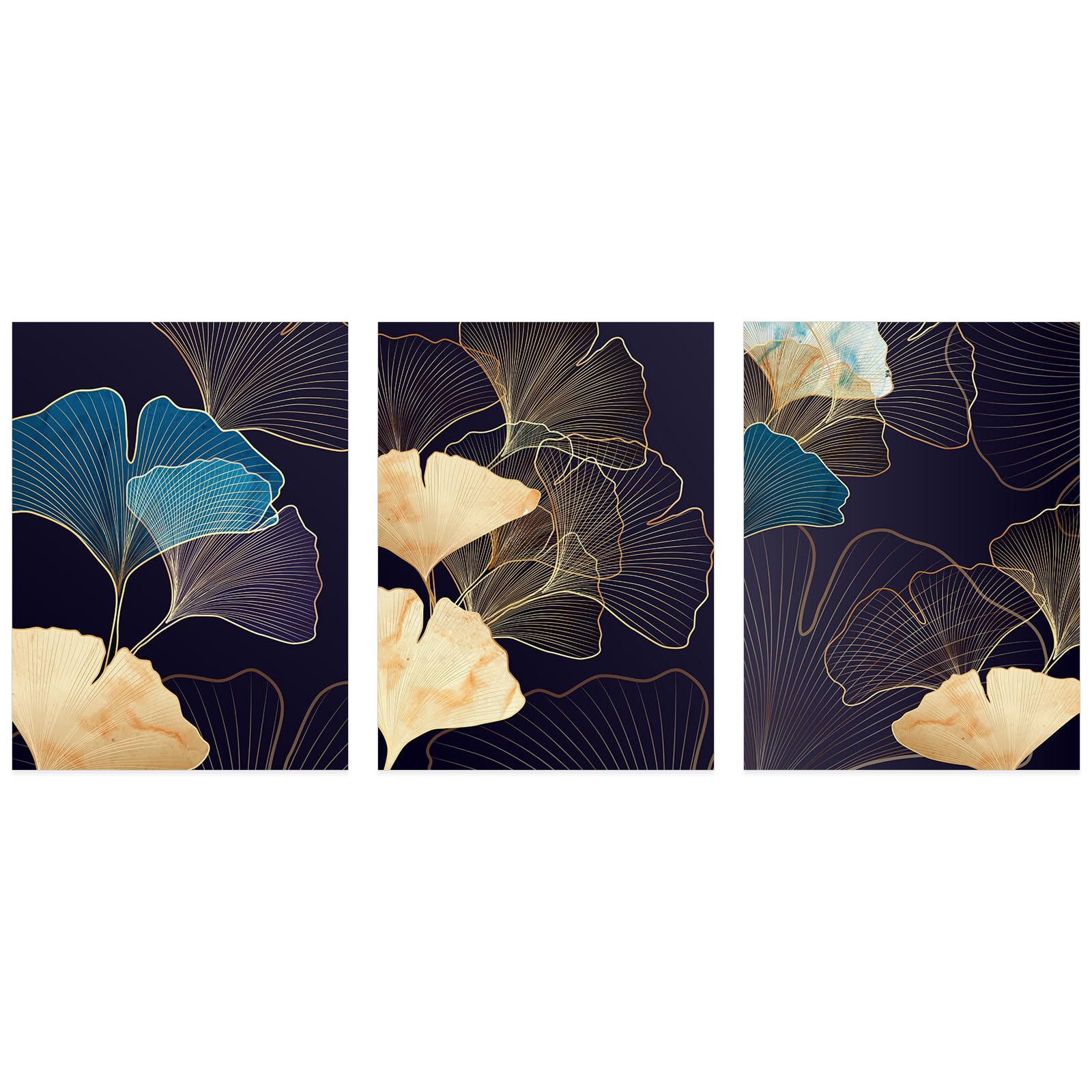 Lumalea - Zestaw 3 plakatów/plakatów Triptyque Leaves - białe obramowanie - 3 plakaty - 70 x 100 cm