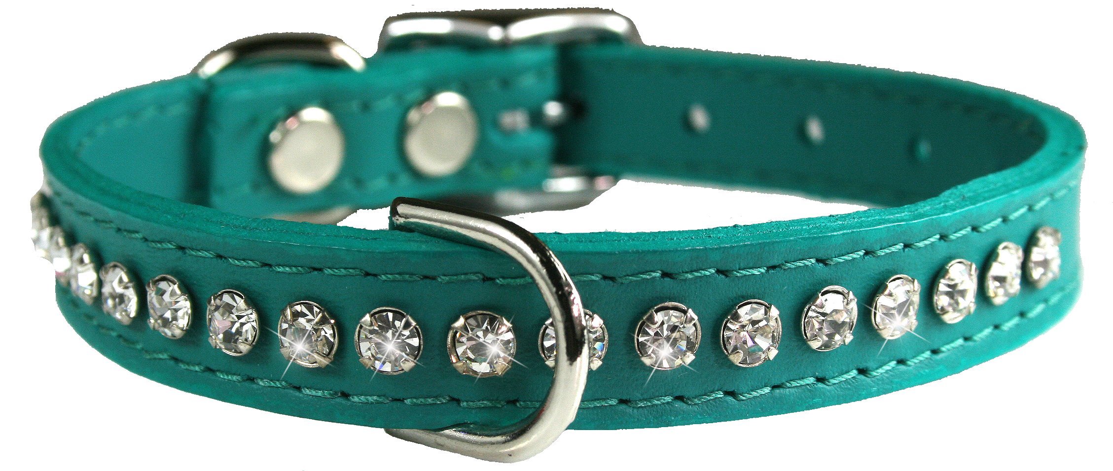 OmniPet Signature Leather Crystal Dog Collar, Jade Solid Grain Leather, Fits 11.5"-13.5" Neck Size, 16" Overall Length