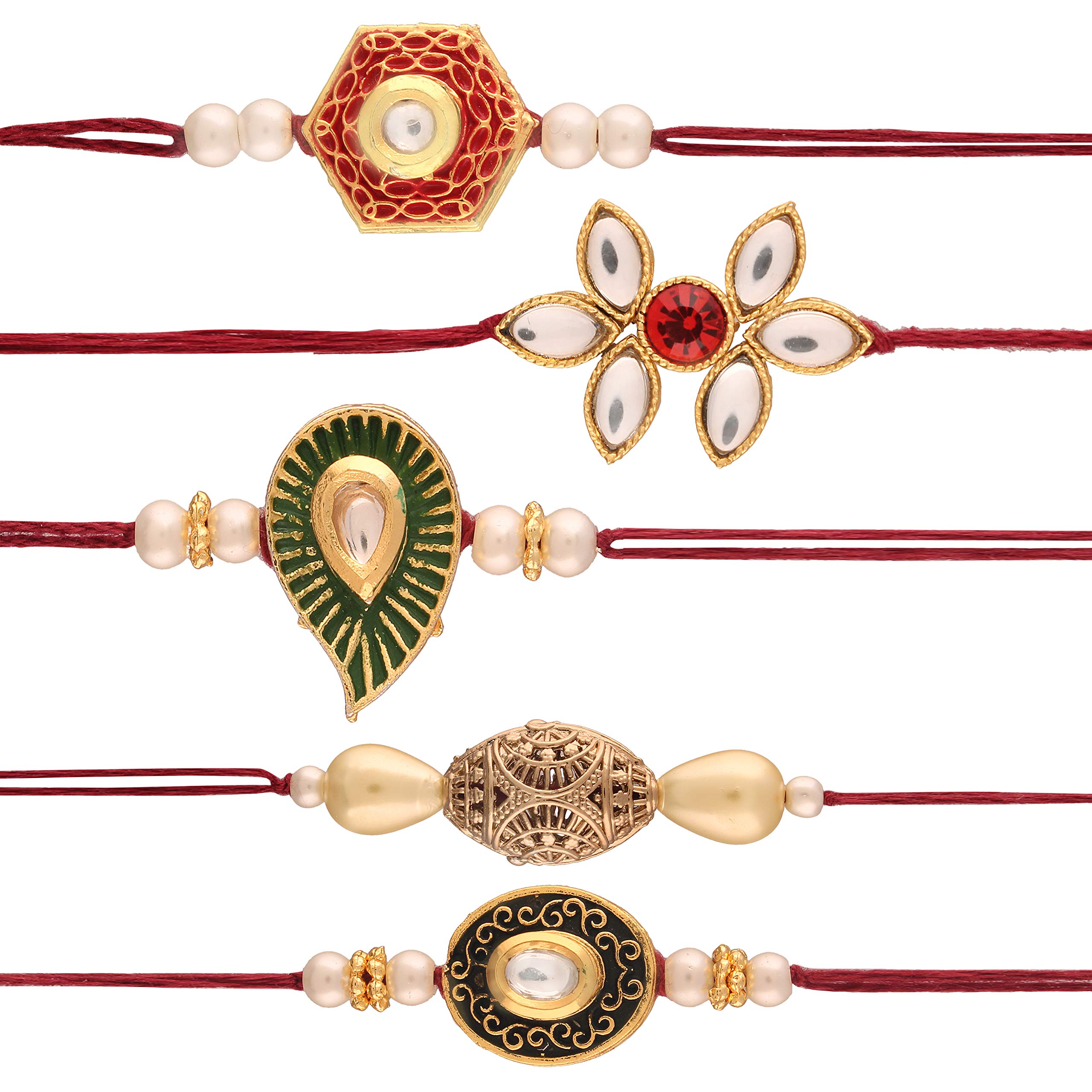 I Jewels Men Gold Plated Pearl And Stone Studded Set Of 5 Rakhi For Beloved Brother (R608Co) (B07GCP1KMQ) Amazon Price History, Amazon Price Tracker