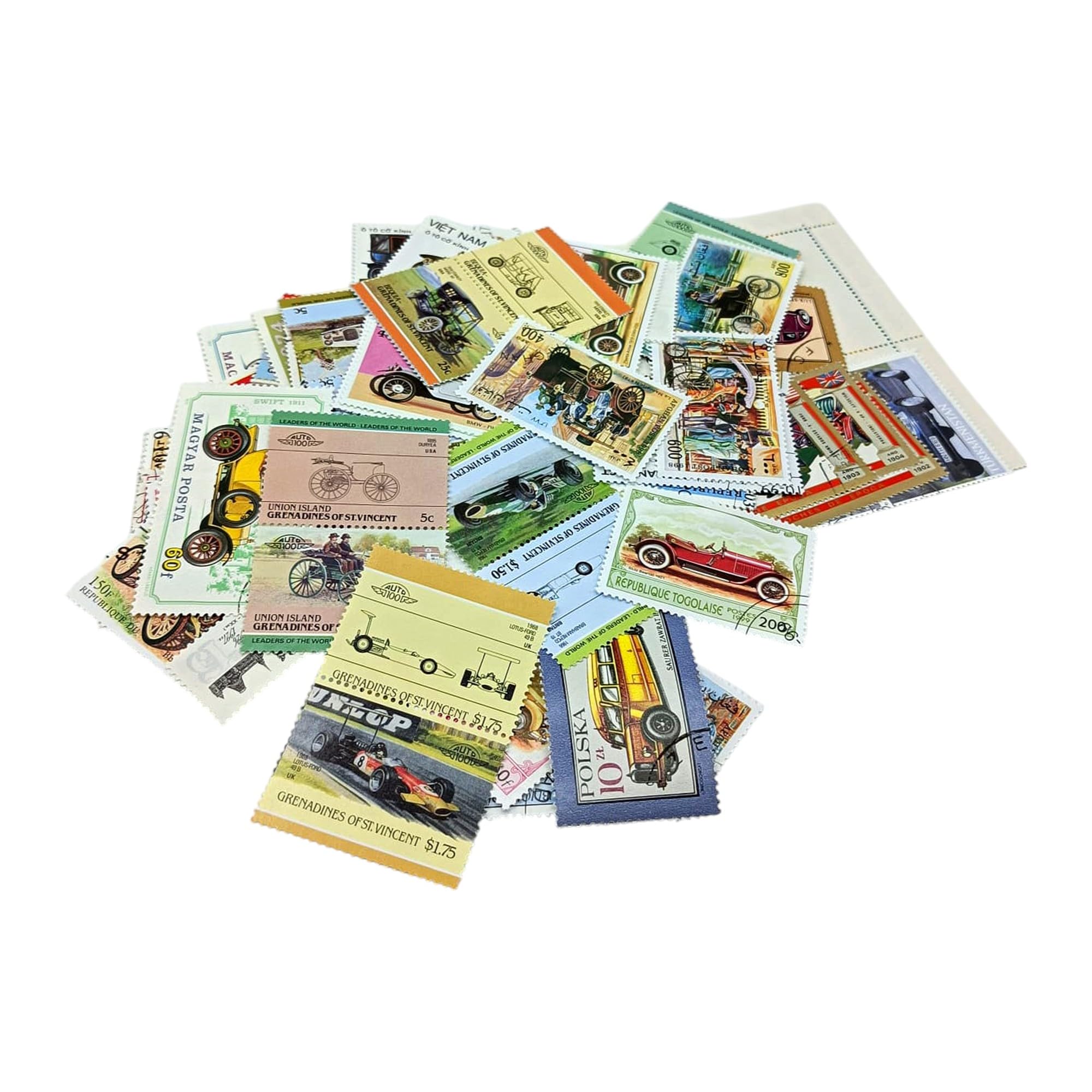 IMPACTO COLECCIONABLES – Collezione di 100 francobolli a Tema Auto con Album Incluso (14 x 18 x 1 cm) | Eleva la Tua Collezione filatelica con Autentici francobolli in Un Album Compatto ed Elegante