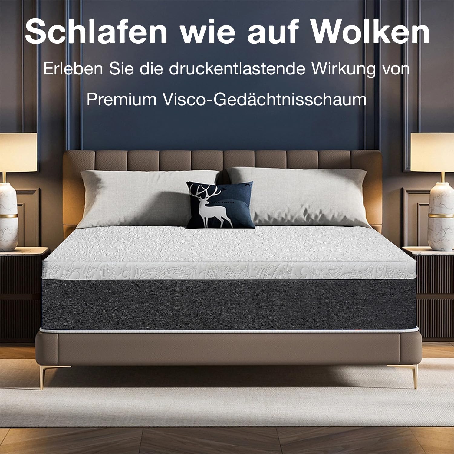 Visco-Gedächtnisschaum Matratze 140x200 cm, 20 cm Höhe – Perfekte Druckentlastung, Klimaregulierender Bezug, Gerollt, Oeko-TEX