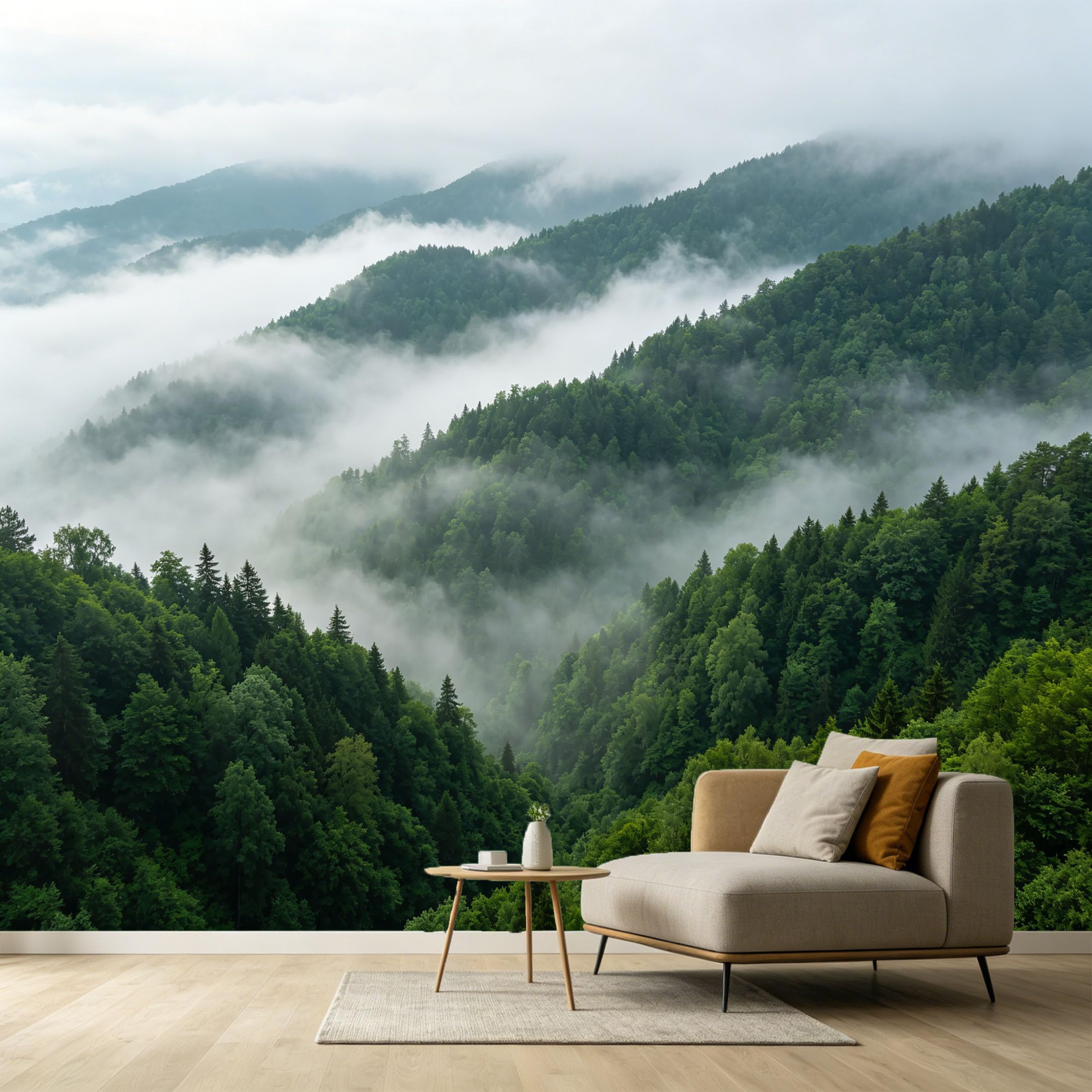 Custom Size Wall Murals Misty Mountain Forest Landscape Nature Scenery SelfAdhesive Wall Fabric Removable Large Wallpaper for Photo Living Room Decor Background